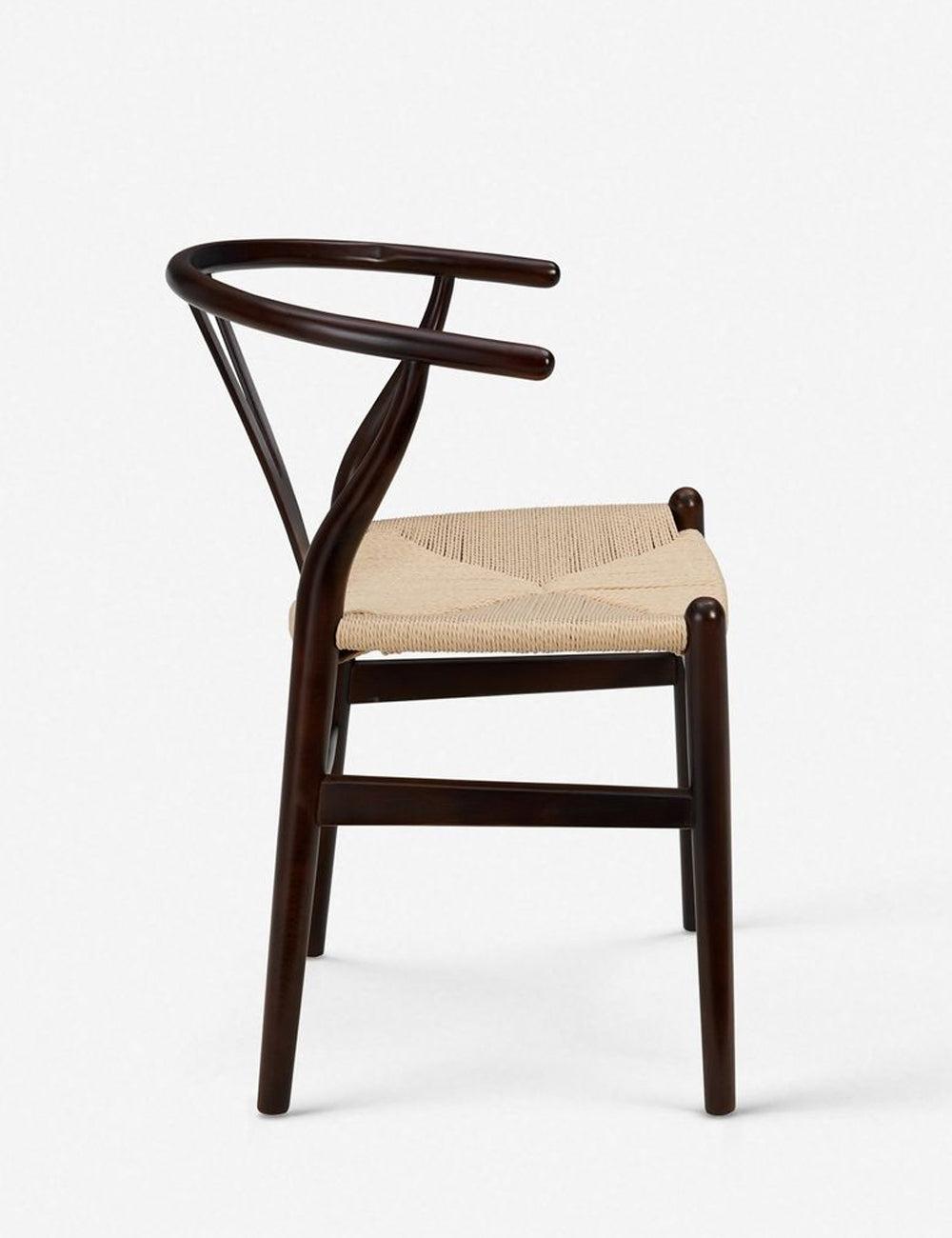 Walnut Wood Elegant Side Chair with Woven Rush Seat