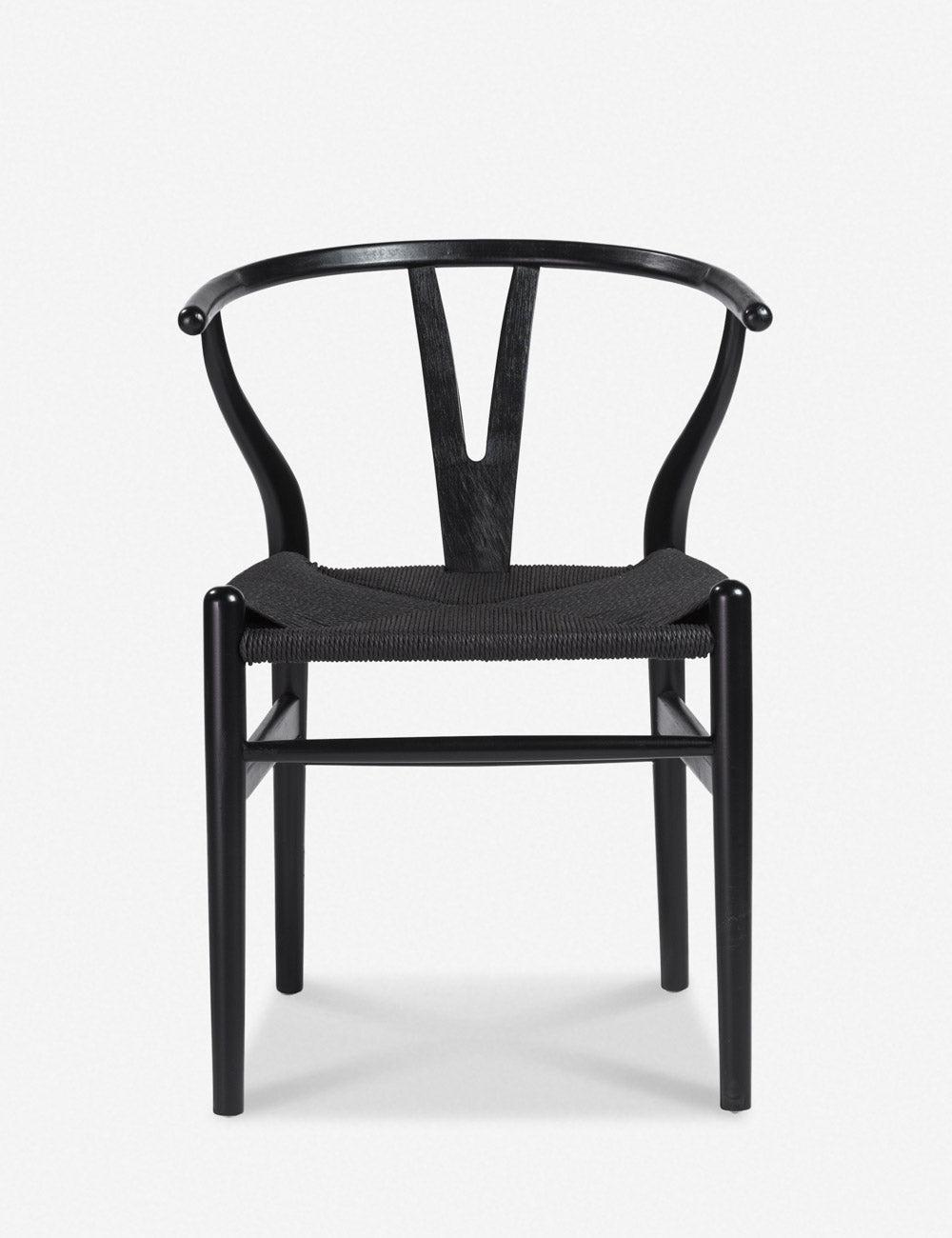 Evelina Black Beech Wood Side Chair with Woven Rush Seat, Set of 2