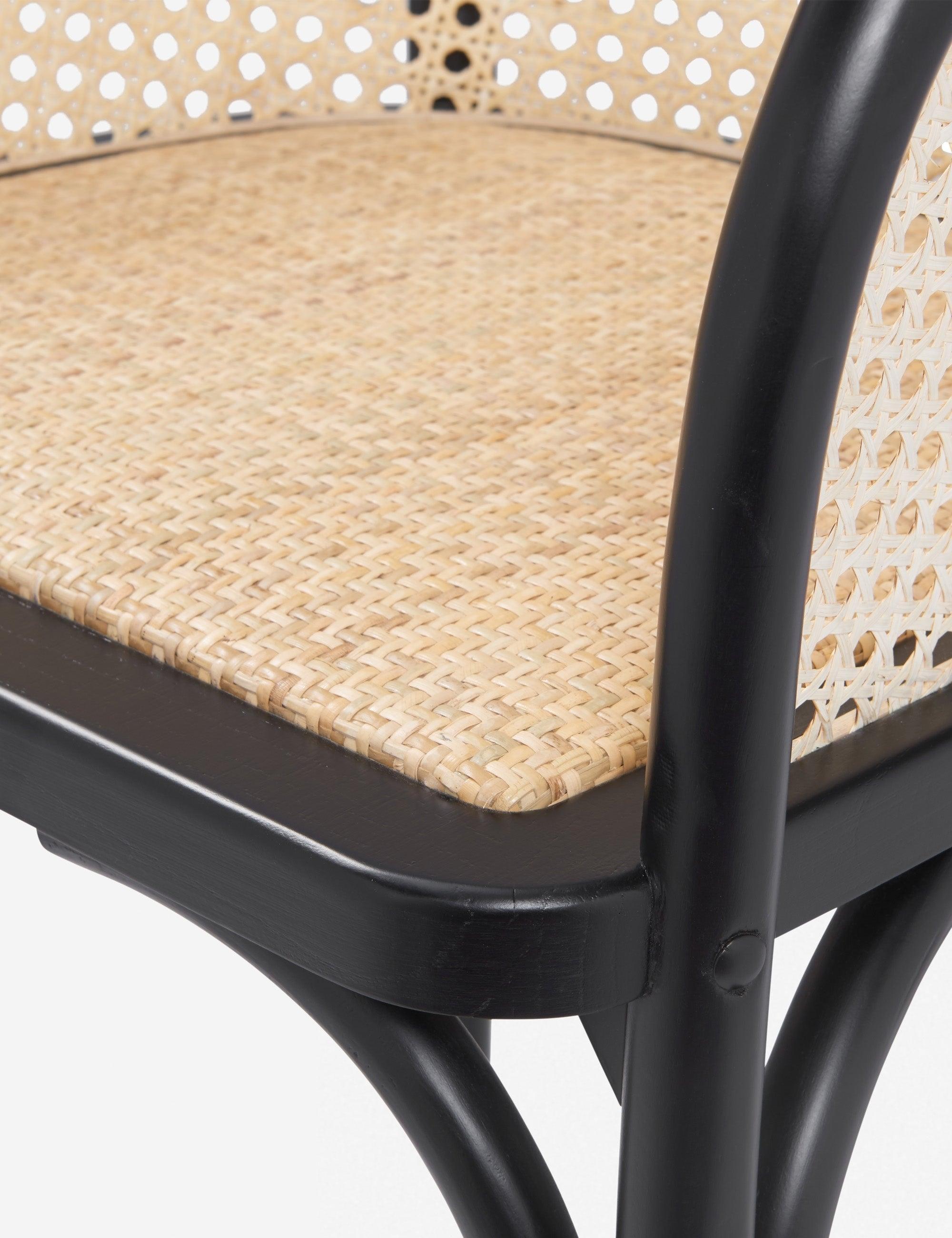 Modern Slope Black Wood Accent Chair with Caned Back