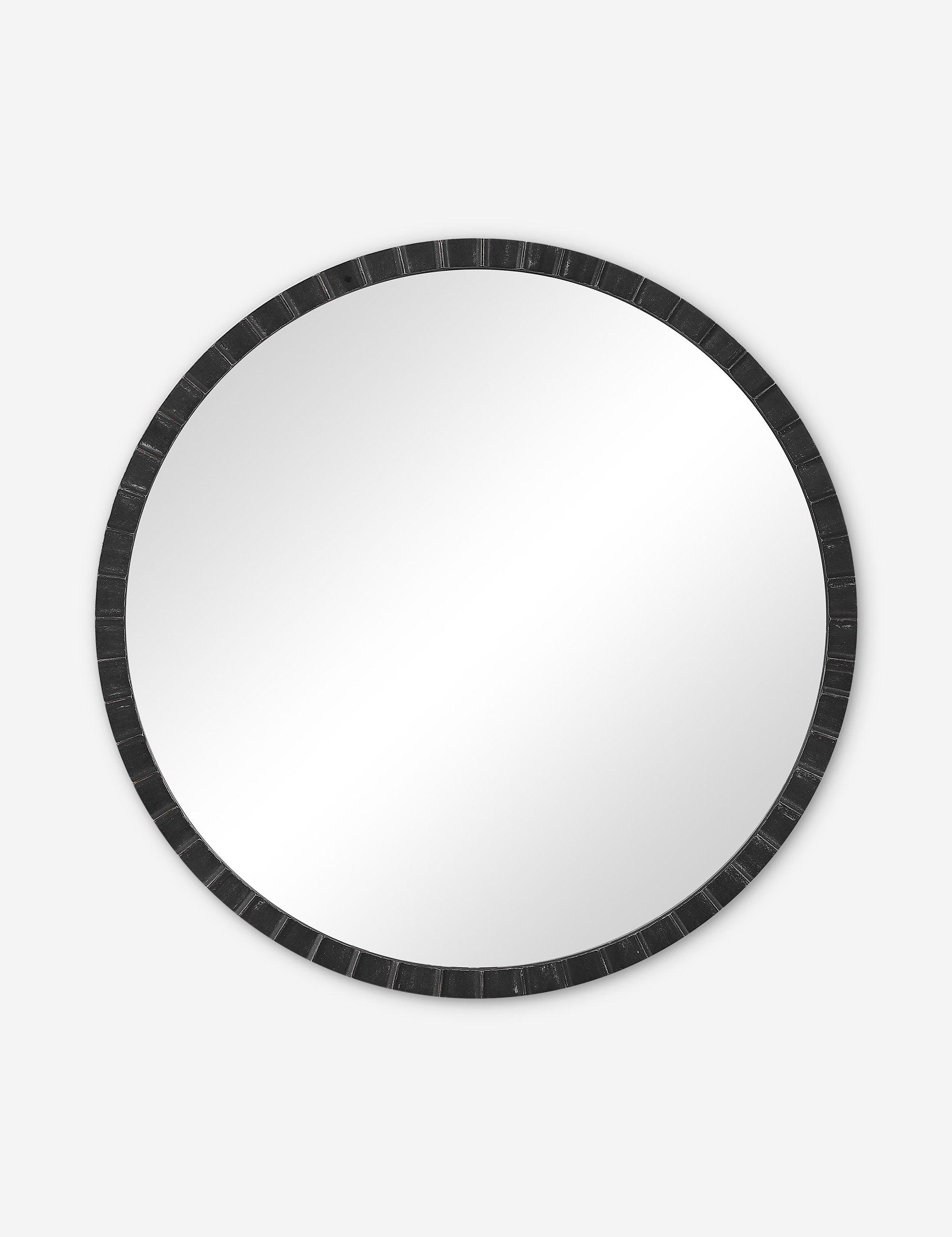 Dandridge 34" Distressed Black and Silver Industrial Round Mirror