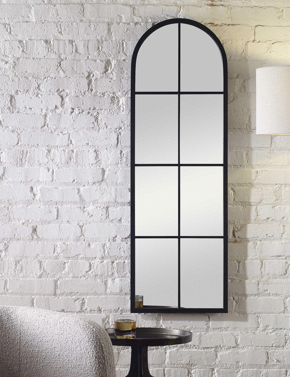 Arlington Transitional Arched Black Wood Mirror 17"x50"