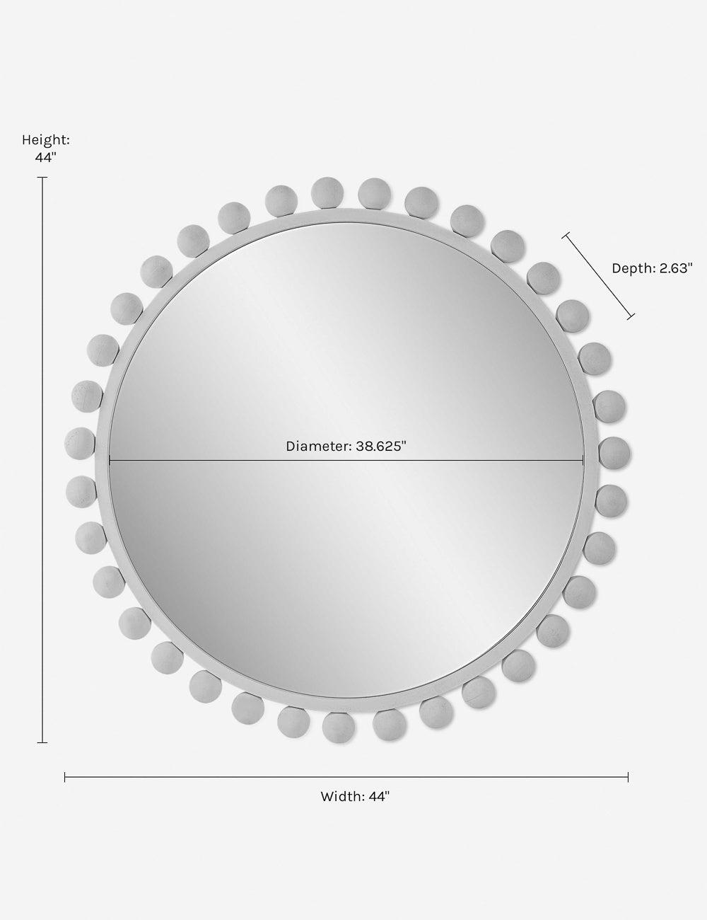 Cyra Transitional White Round Wood Mirror with Beaded Iron Frame