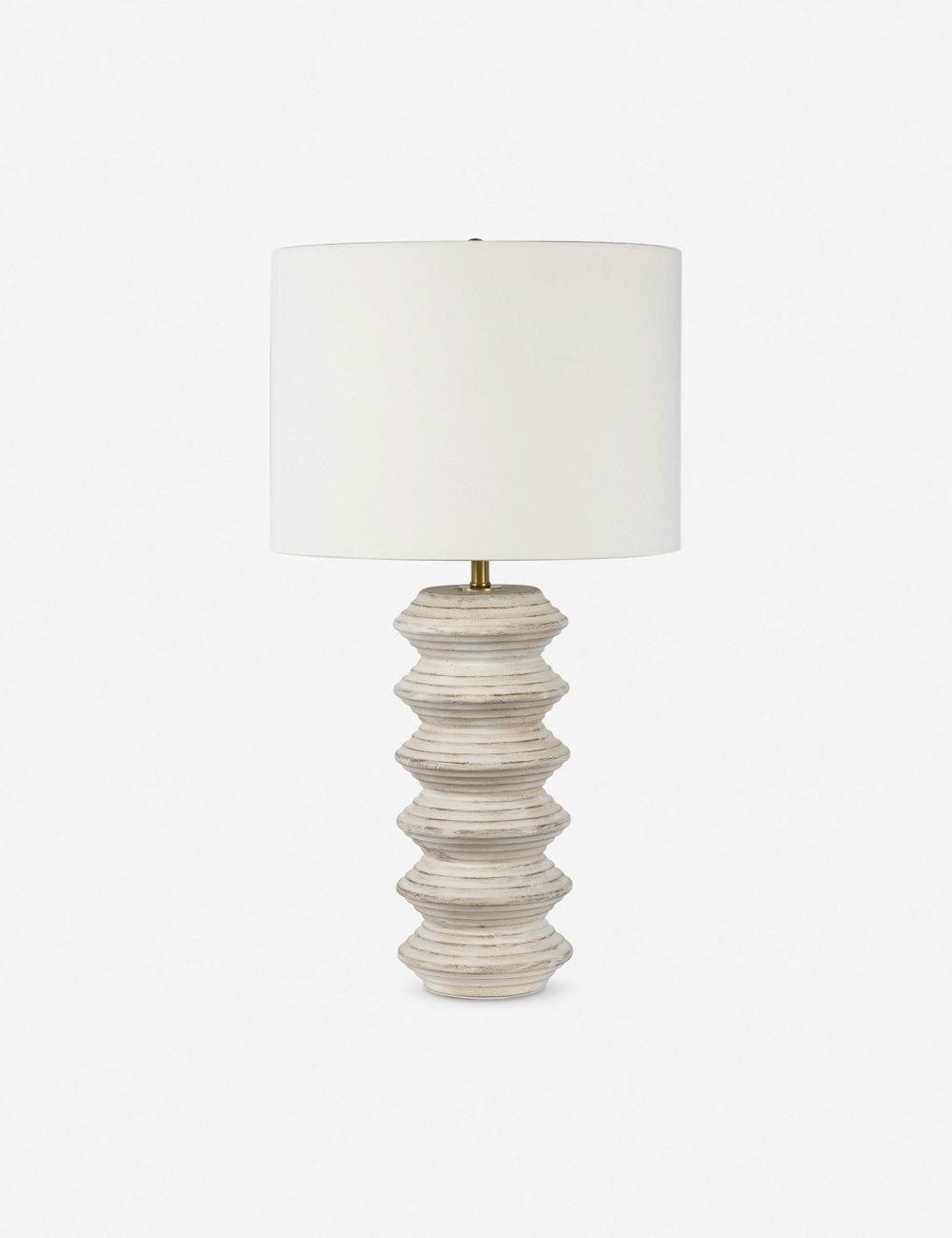 Nova Coastal-Inspired White Wood & Brass Table Lamp with Linen Shade
