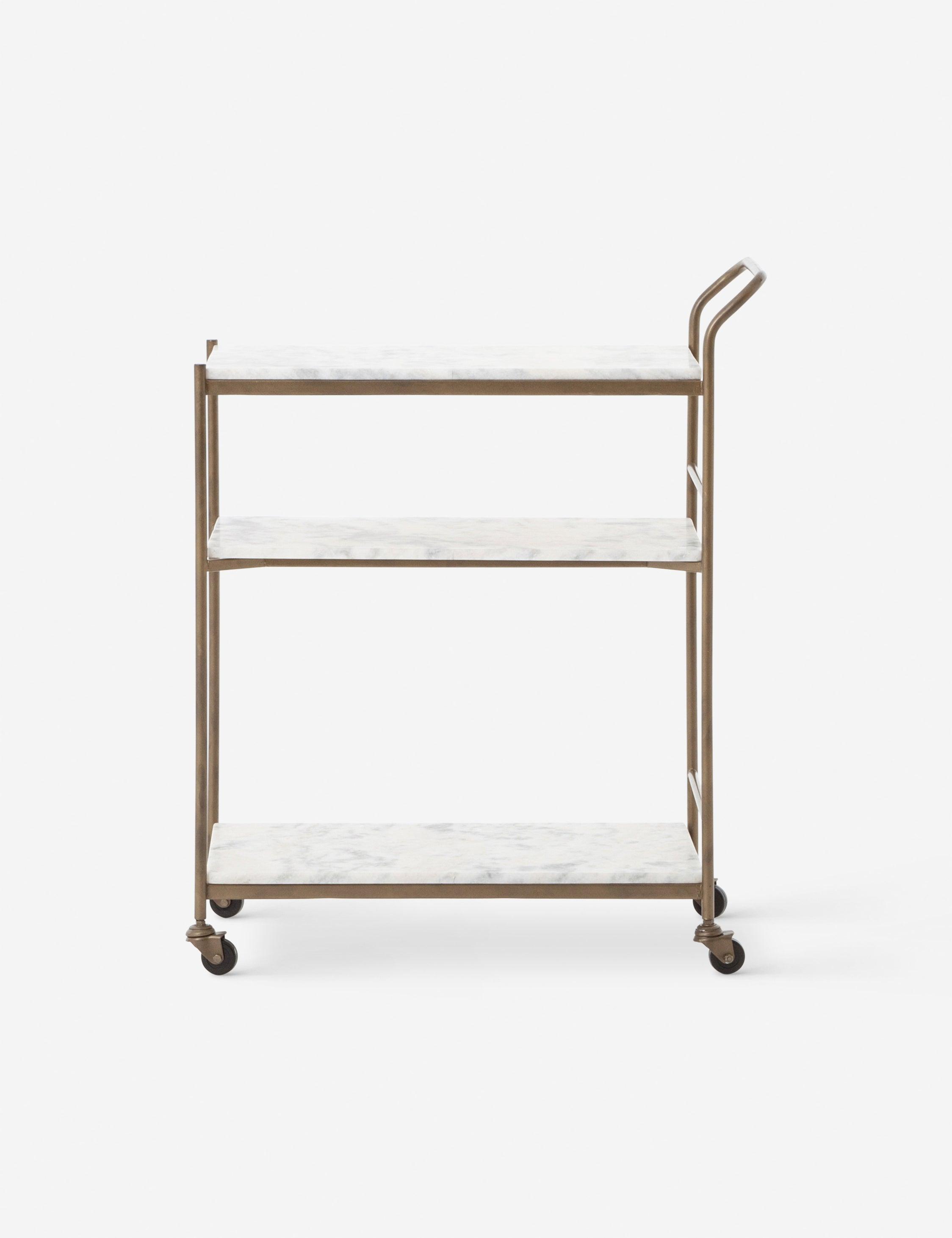 Elegant Gold-White Marble Rectangular Bar Cart with Storage