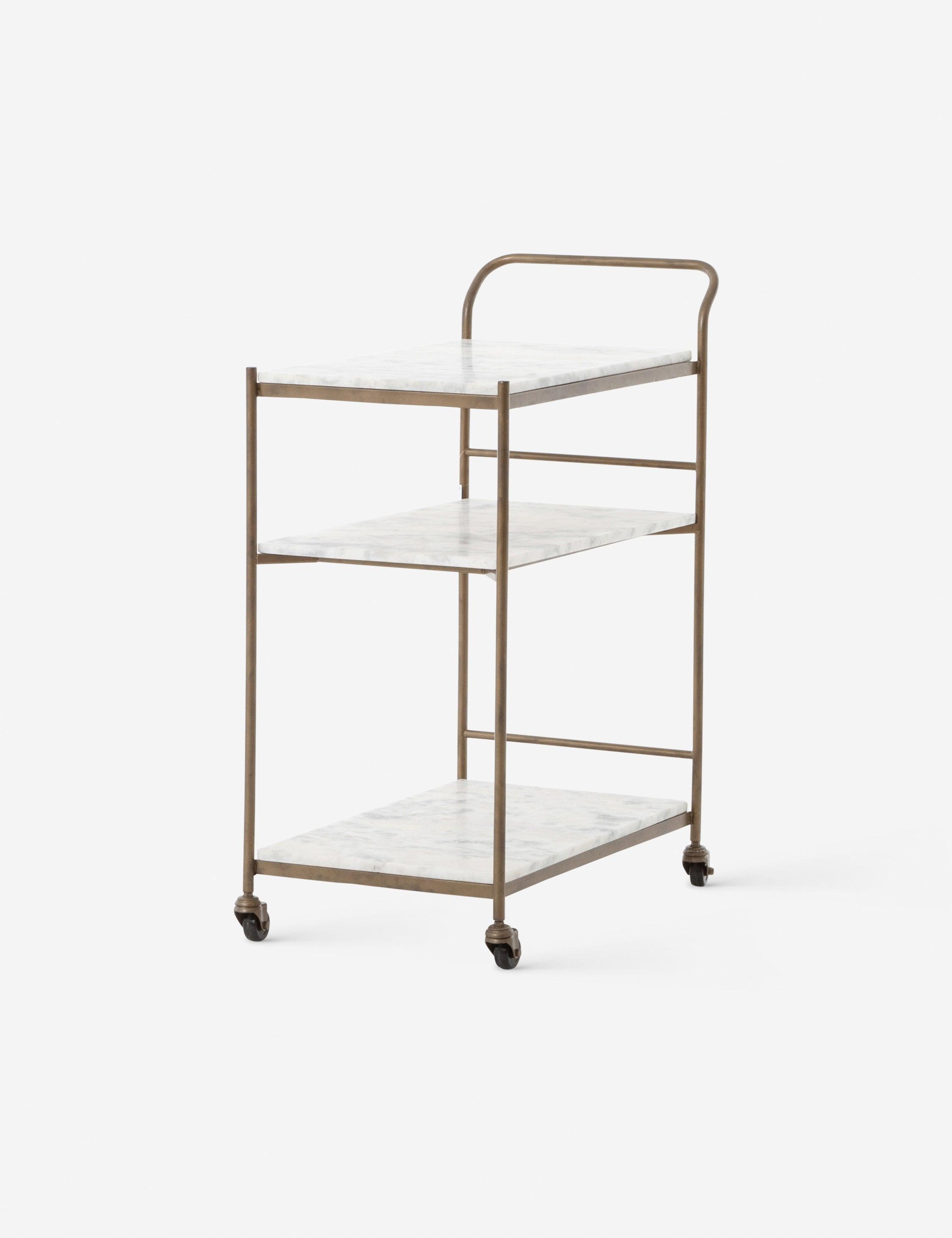 Elegant Gold-White Marble Rectangular Bar Cart with Storage