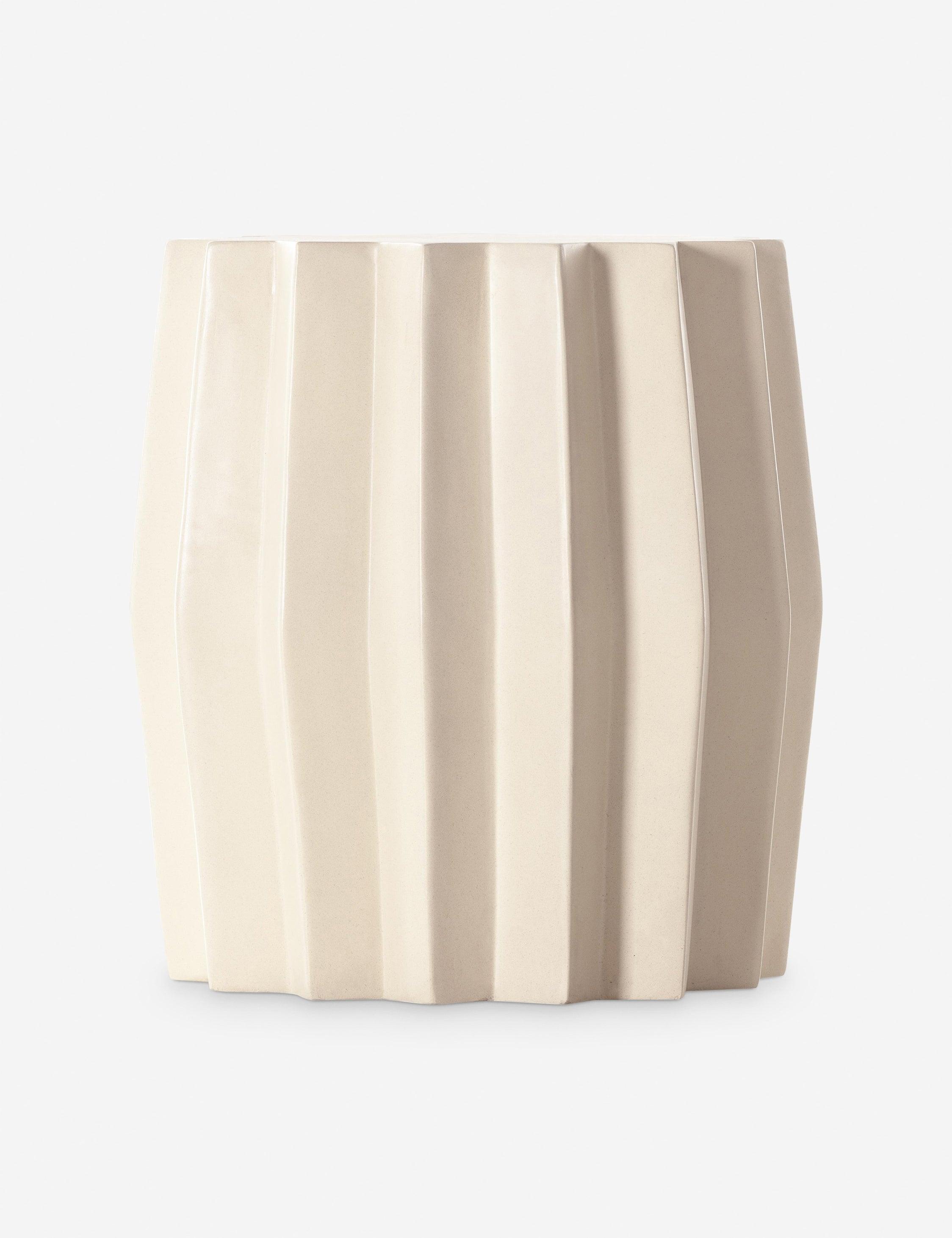 Sculptural Modern Parchment White Fluted Concrete End Table