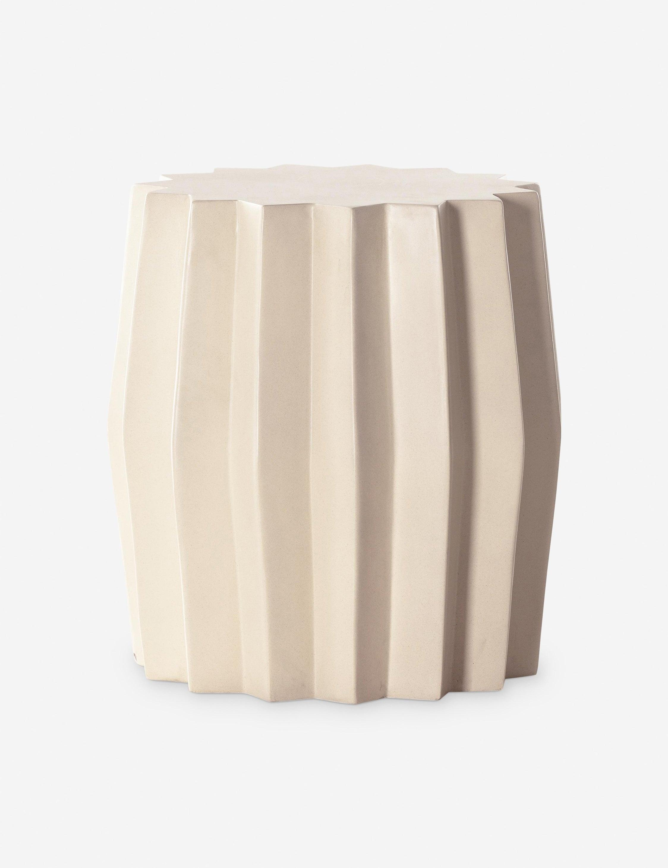 Sculptural Modern Parchment White Fluted Concrete End Table