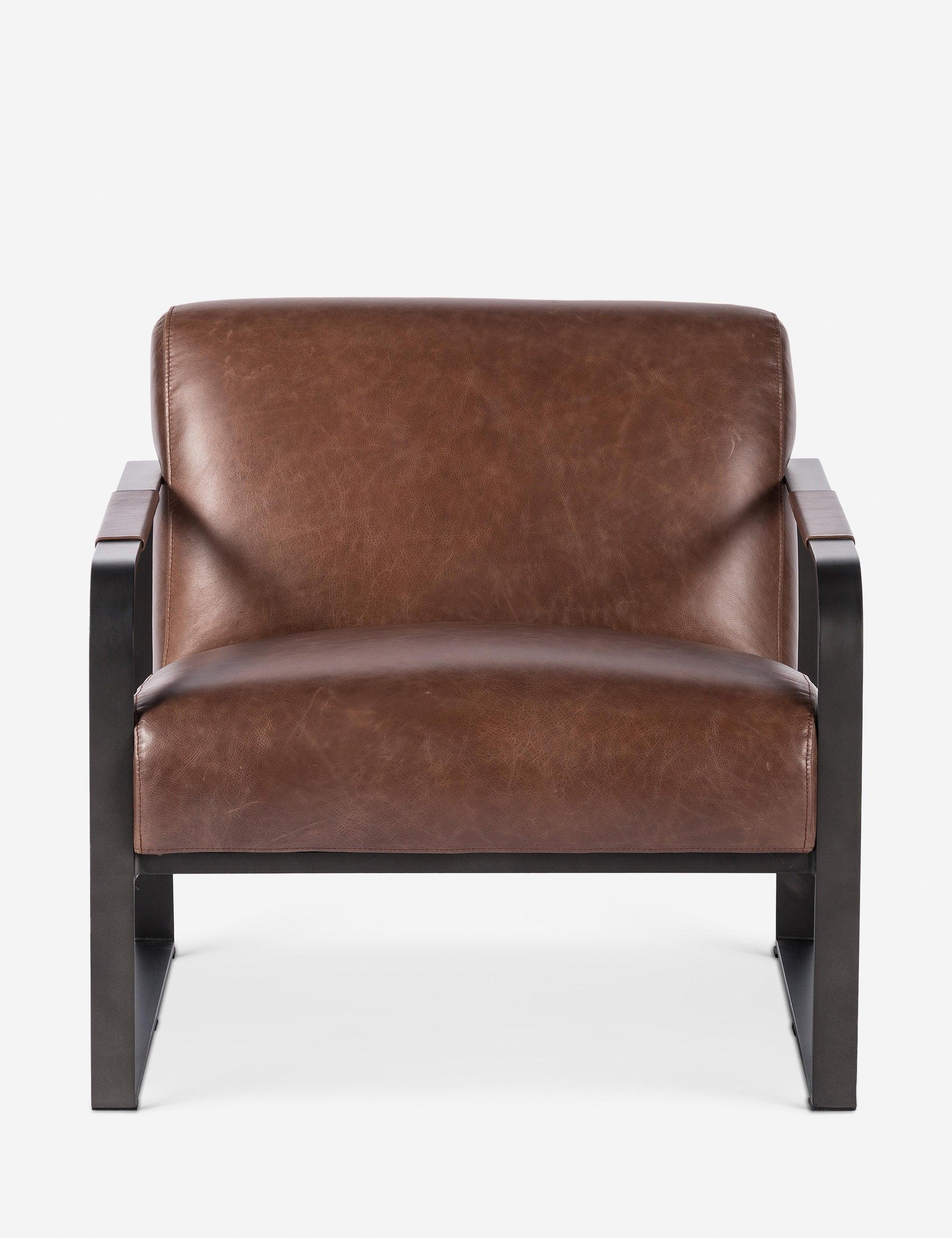 Havana Brown Glove Leather Parsons Accent Chair with Metal Frame