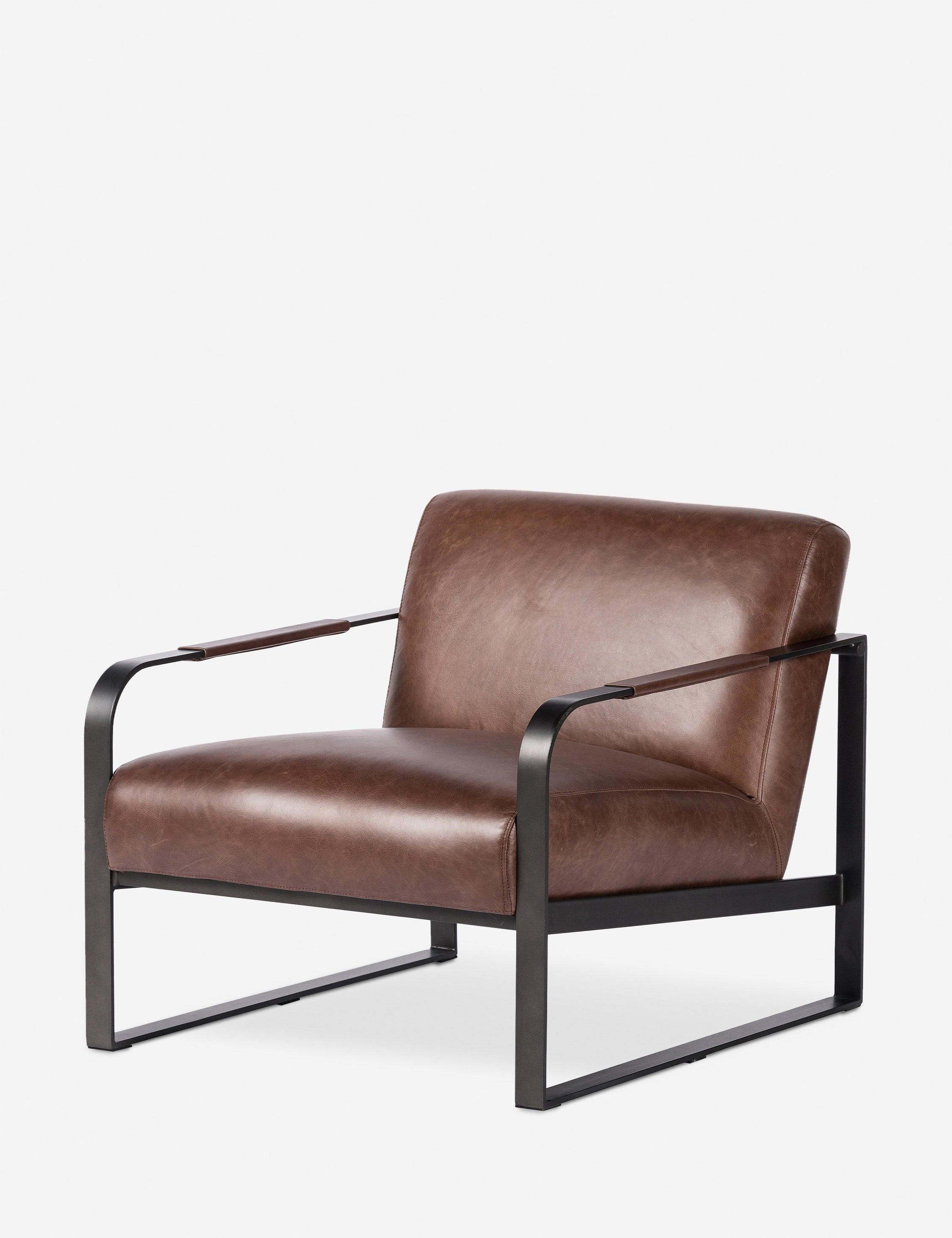 Havana Brown Glove Leather Parsons Accent Chair with Metal Frame