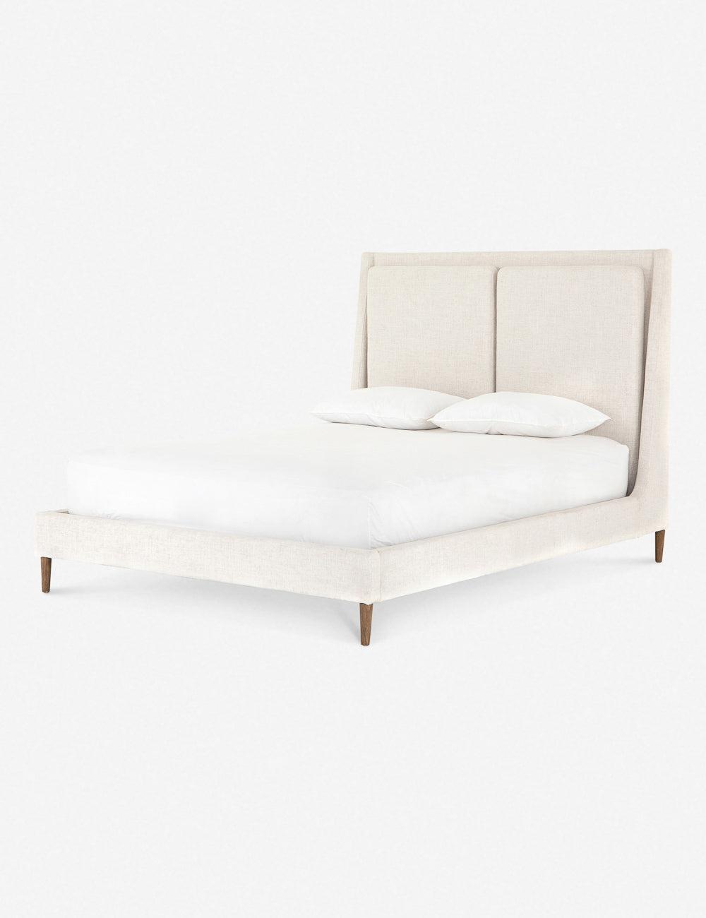 Dover Crescent Queen Bed with Distressed Natural Linen Upholstery