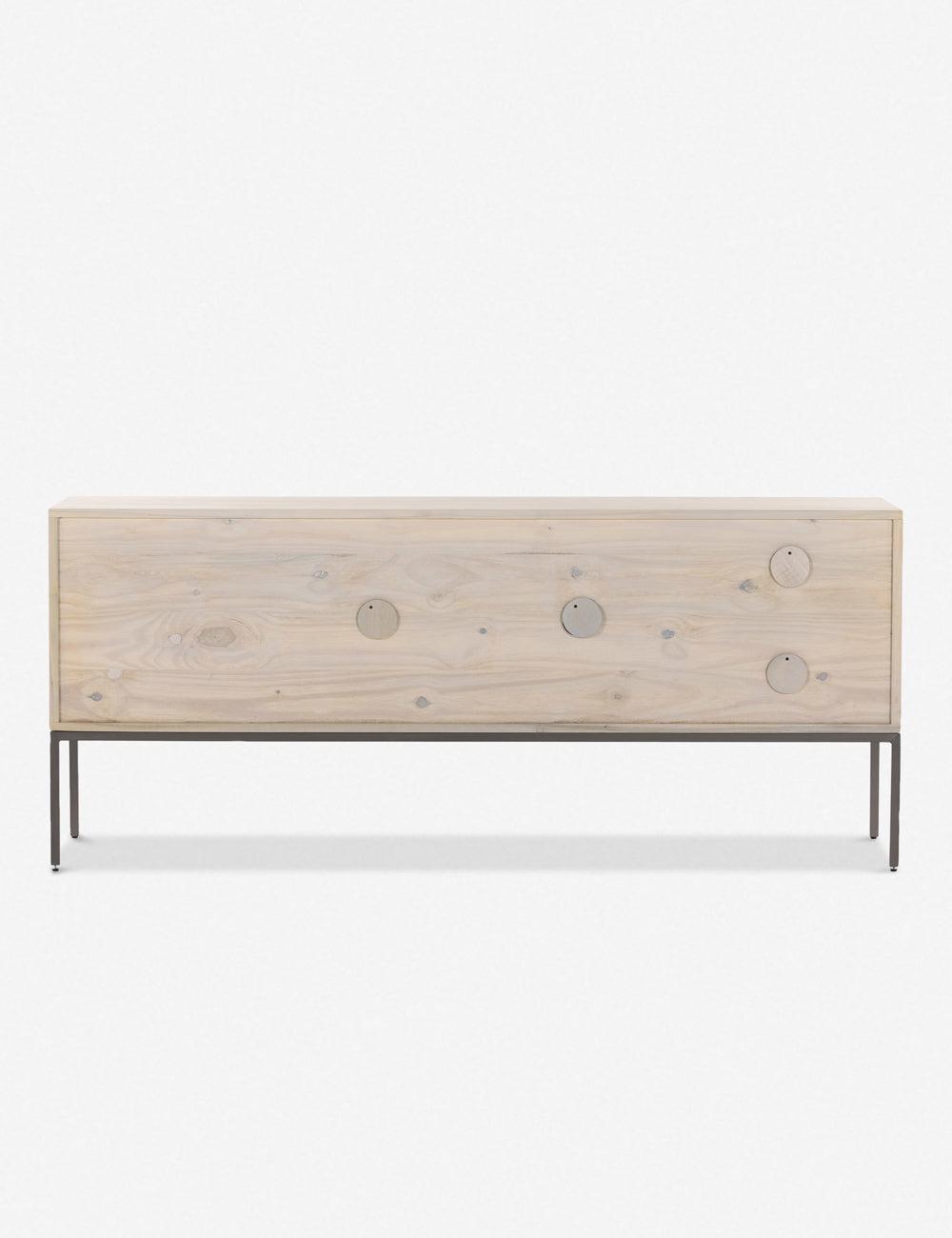 Modern White Wood & Metal Media Console with Leather Pulls