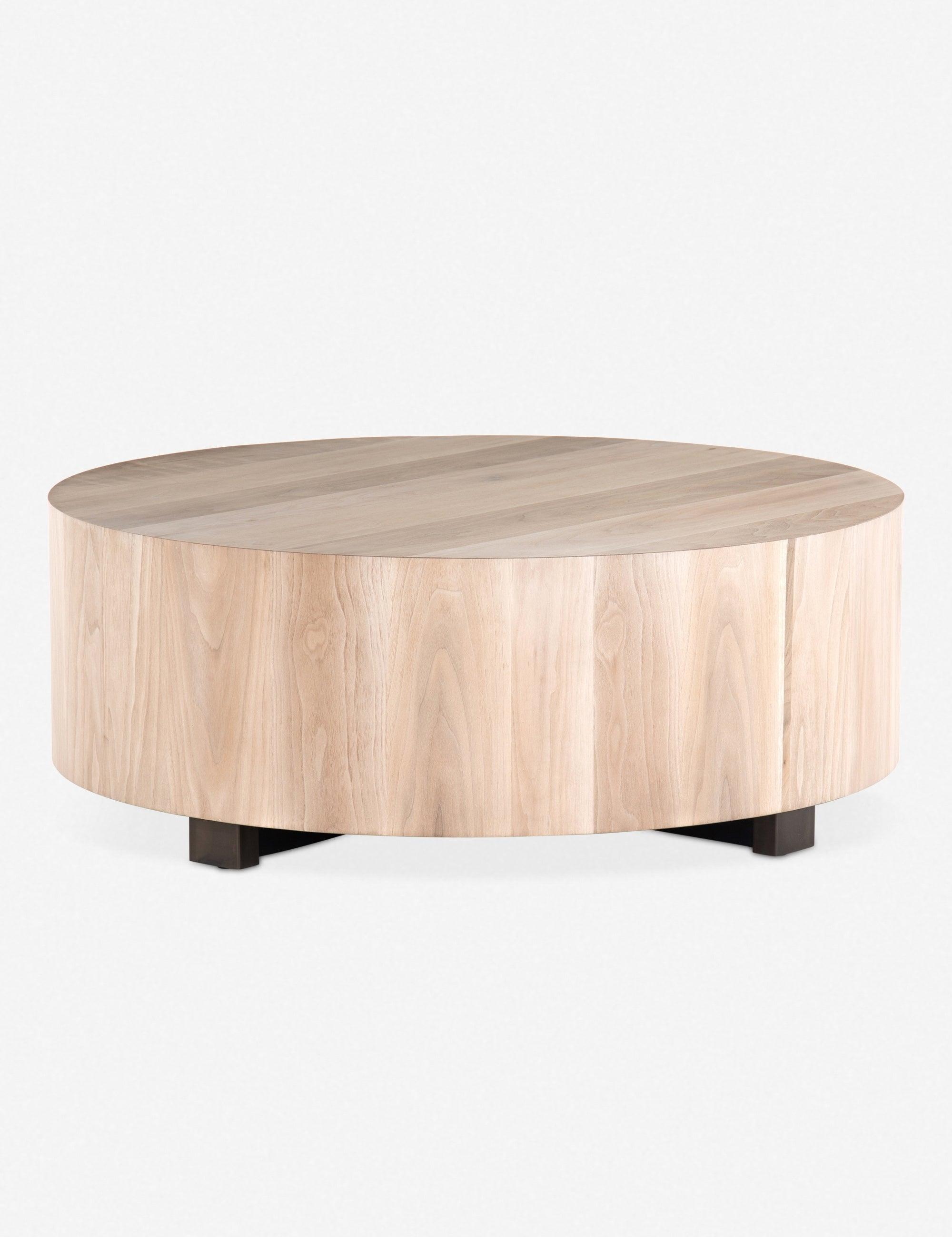 Contemporary Cream Wood Round Coffee Table, 40" Diameter