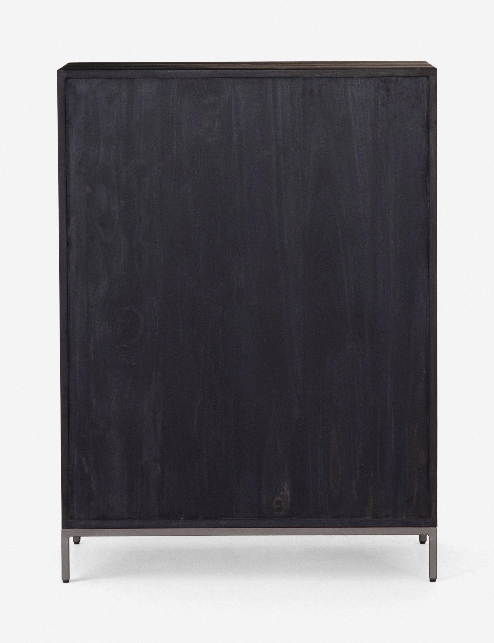 Rosamonde Mid-Century 5-Drawer Black Dresser with Leather Pulls