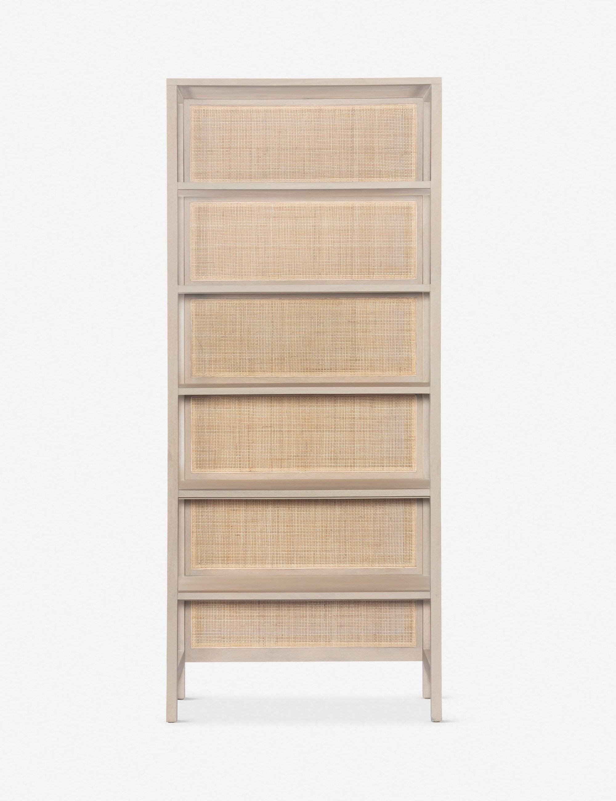 Contemporary Natural Mango Wood and Woven Cane 38" Bookcase