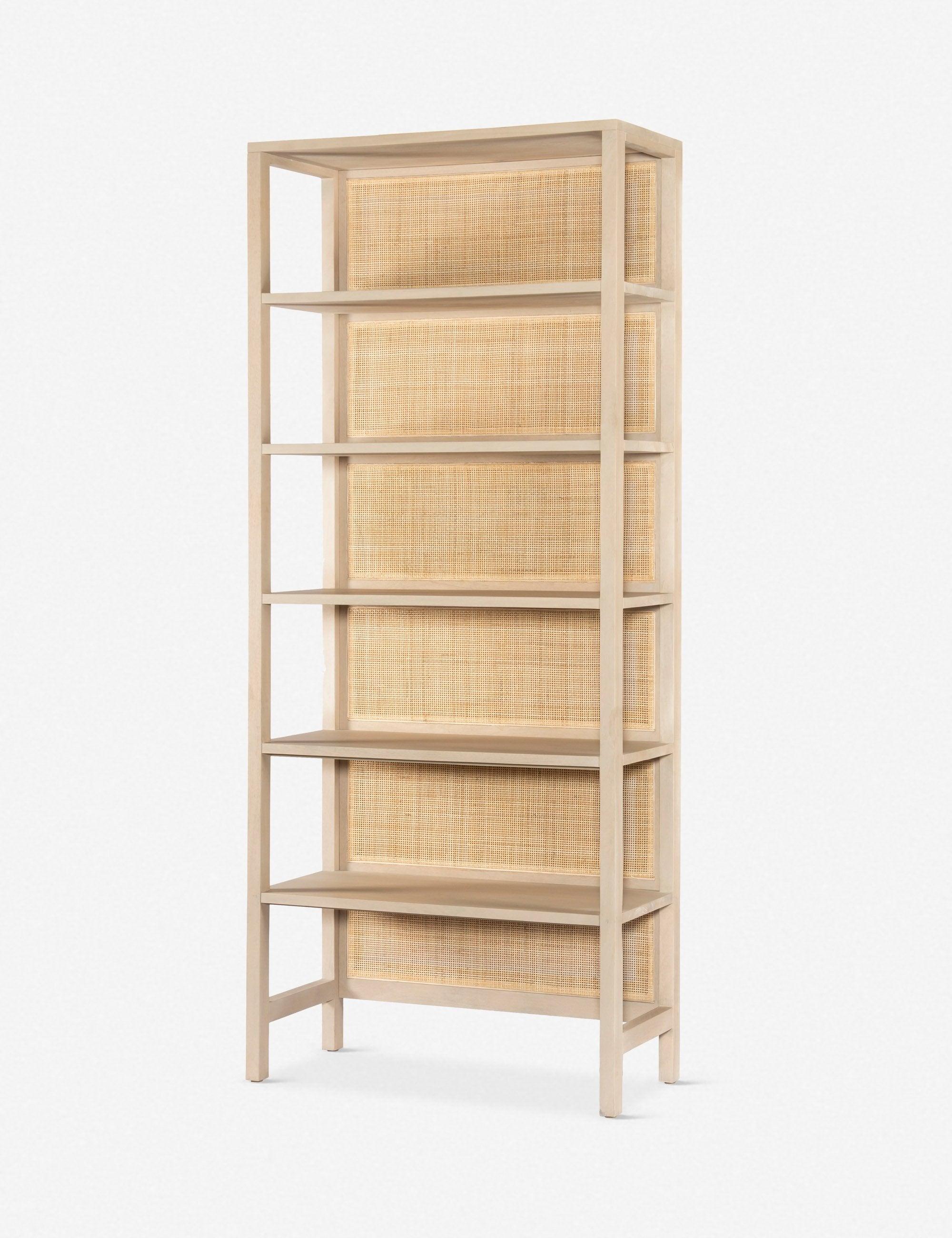 Contemporary Natural Mango Wood and Woven Cane 38" Bookcase