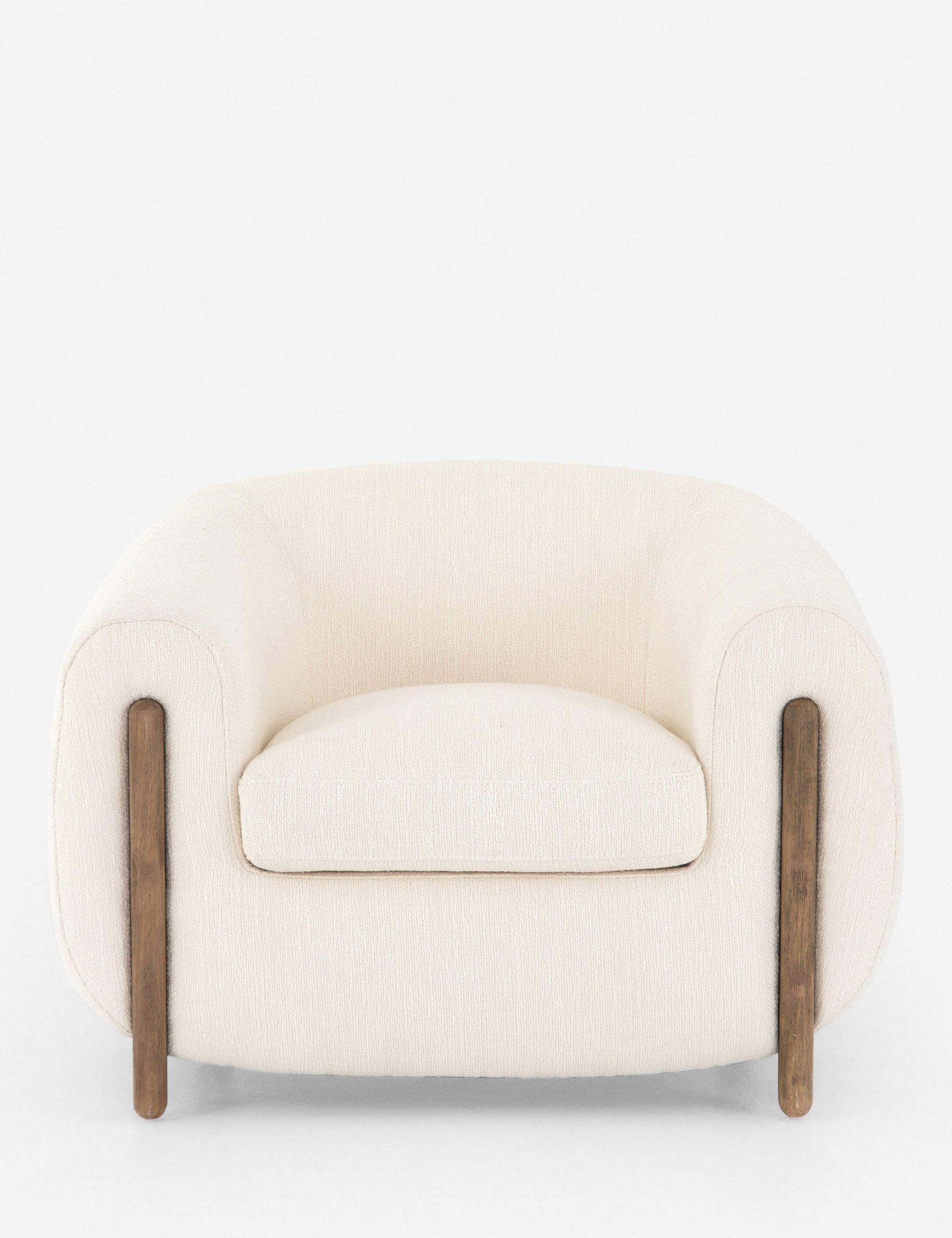 Kerbey Ivory Barrel Accent Chair in Sustainably Sourced Leather and Wood