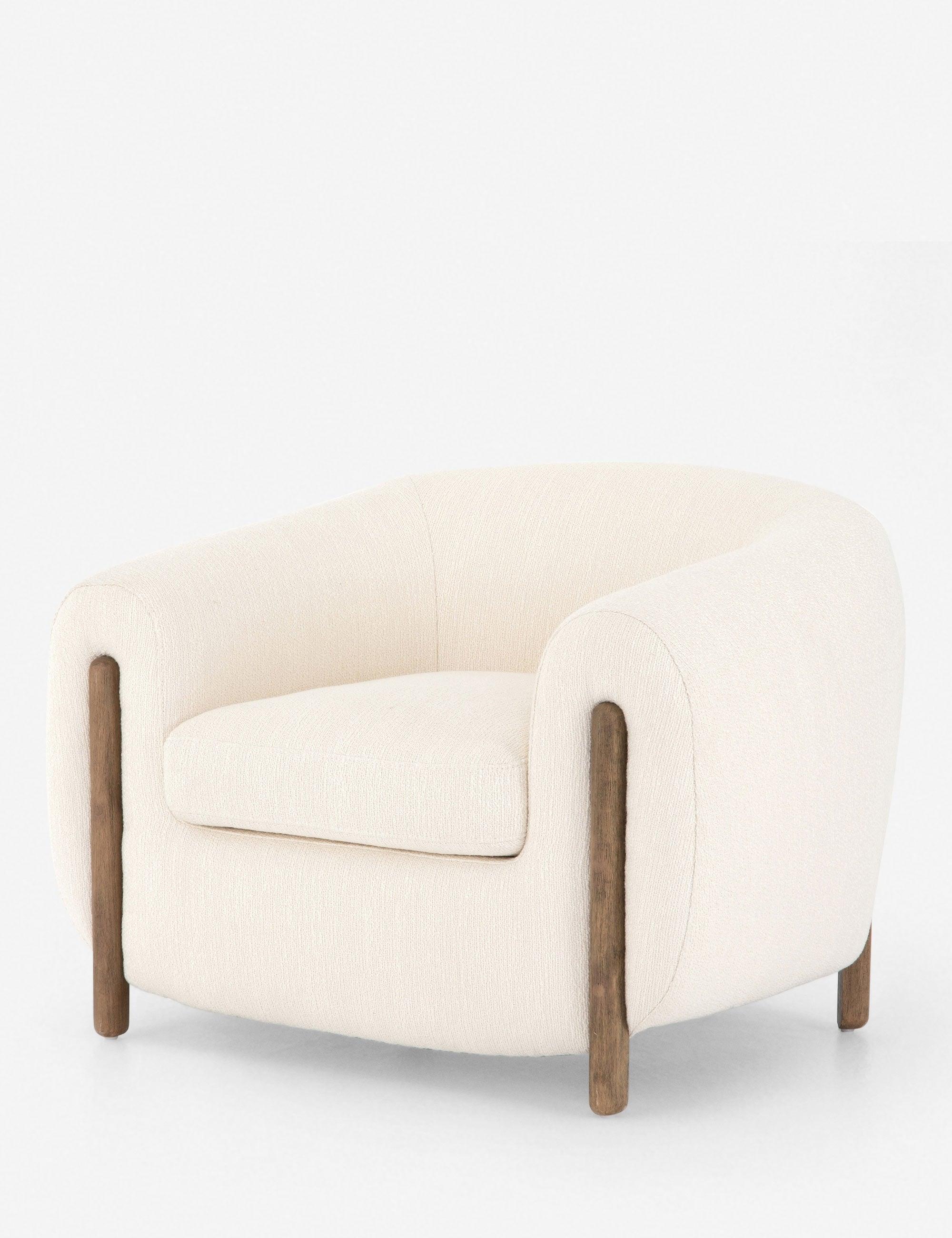 Kerbey Ivory Barrel Accent Chair in Sustainably Sourced Leather and Wood