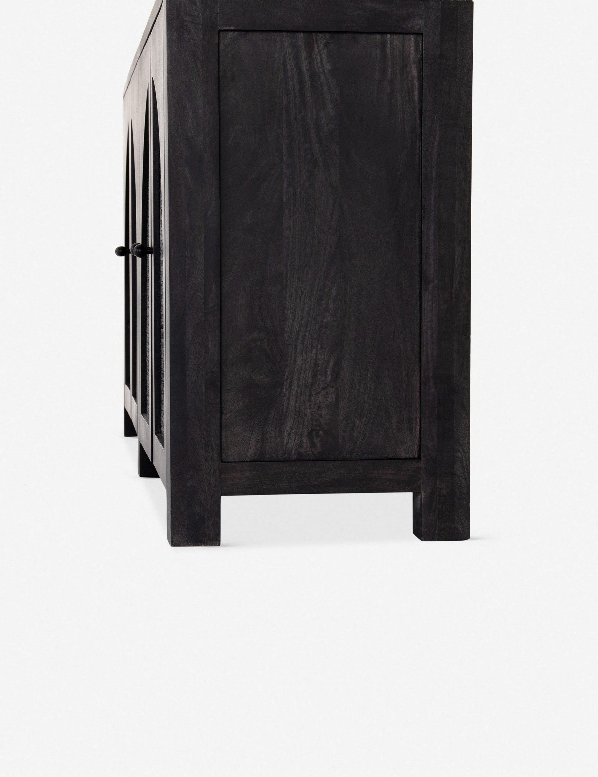 Contemporary Black Mango Wood & Iron Sideboard with Arched Cane Panels