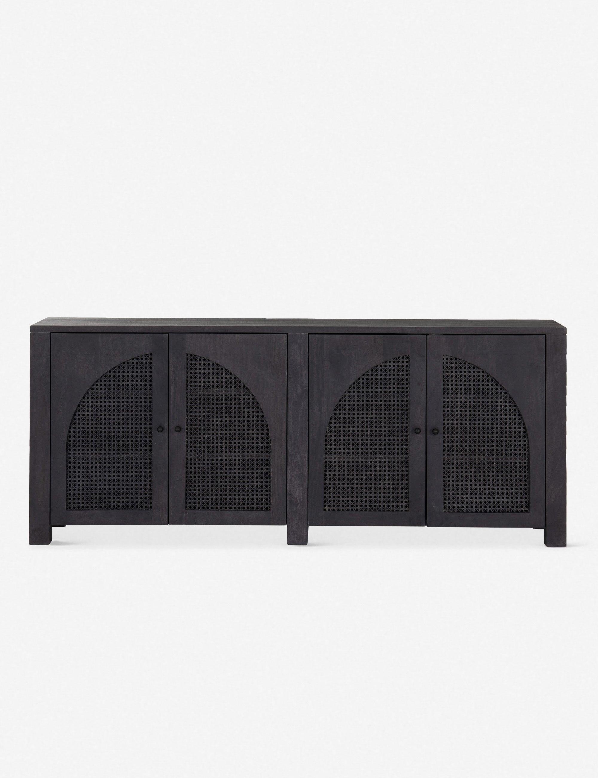 Contemporary Black Mango Wood & Iron Sideboard with Arched Cane Panels