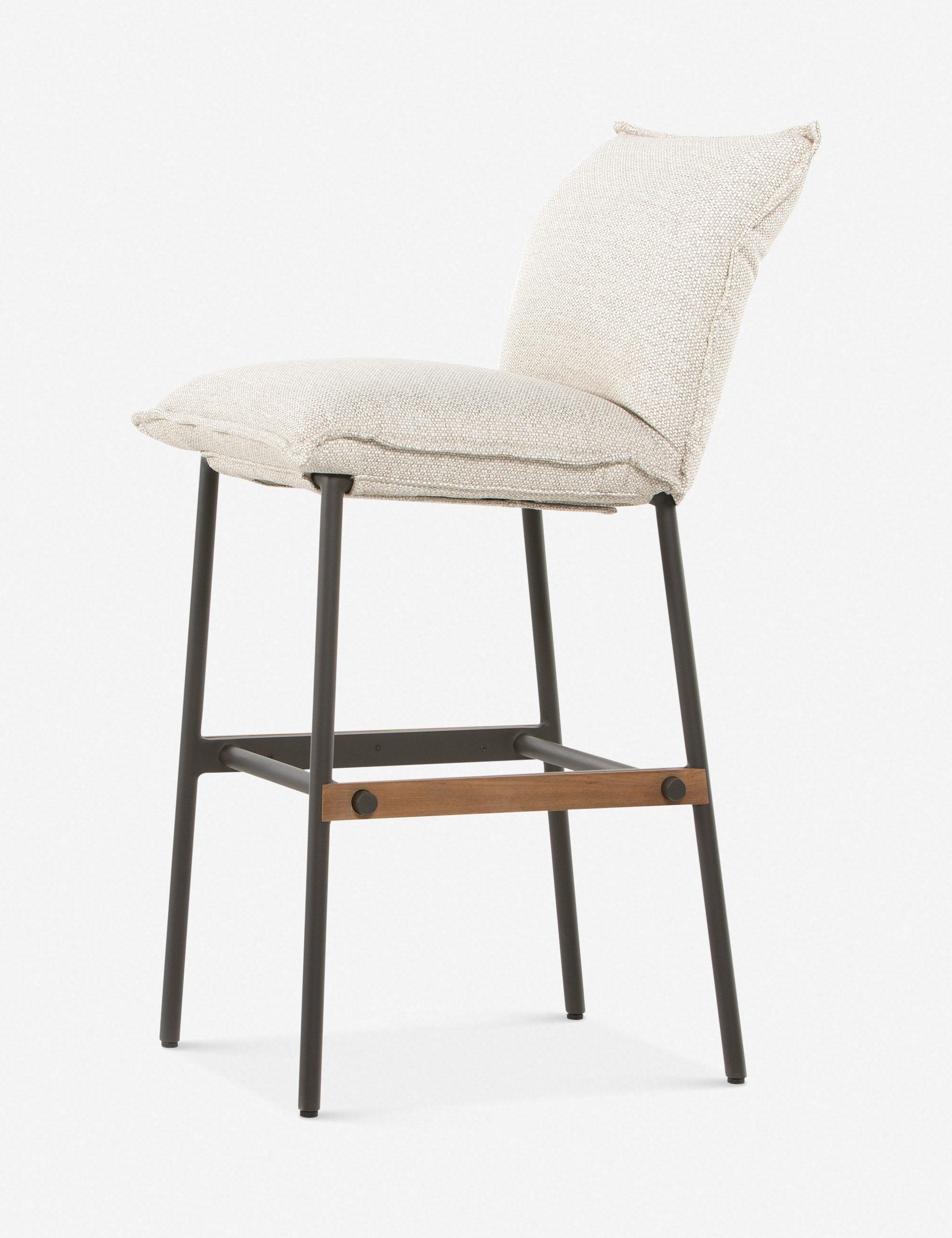 Cream Contemporary Modern Plush Bar Stool with Teak Iron Frame