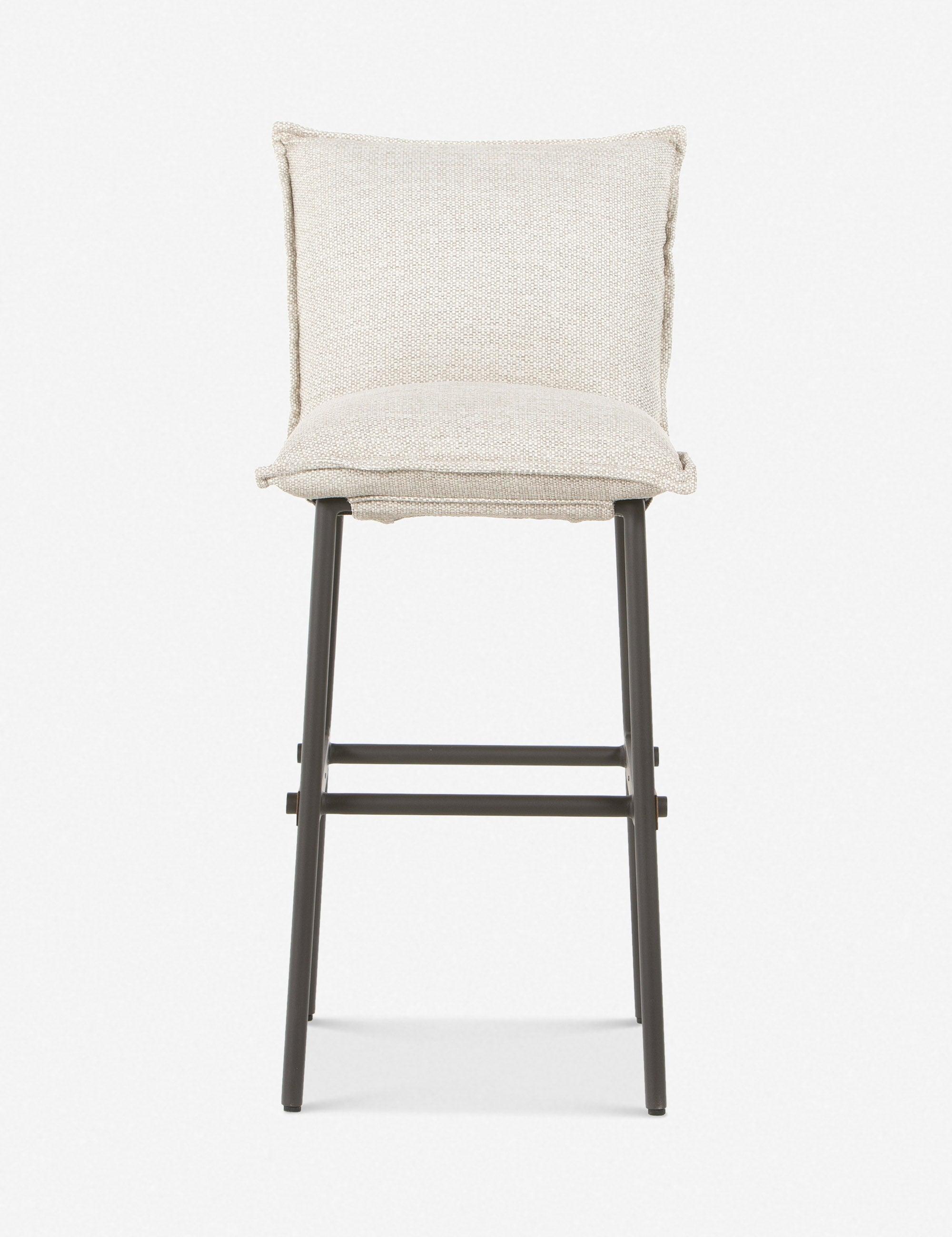 Cream Contemporary Modern Plush Bar Stool with Teak Iron Frame