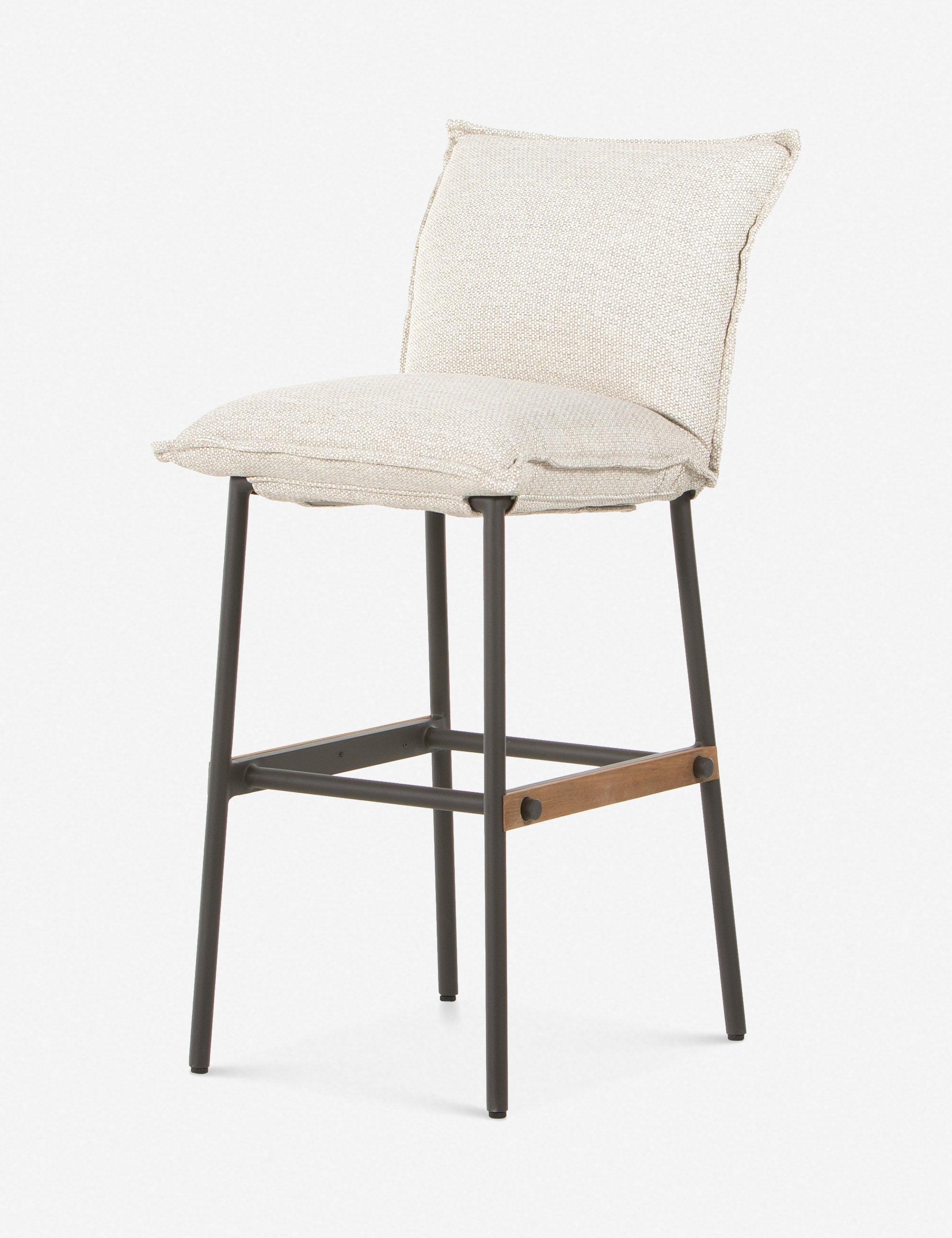 Cream Contemporary Modern Plush Bar Stool with Teak Iron Frame