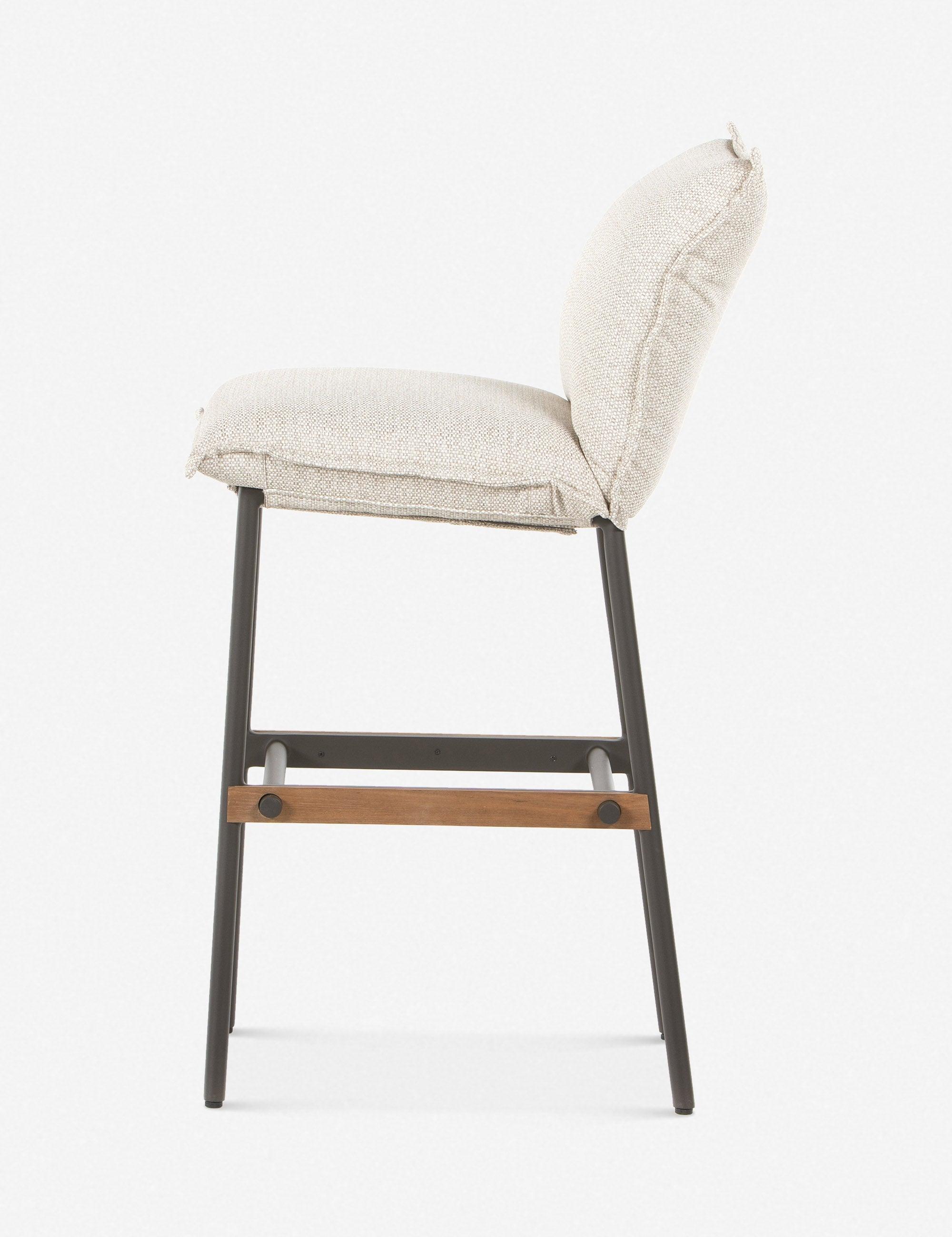 Cream Contemporary Modern Plush Bar Stool with Teak Iron Frame