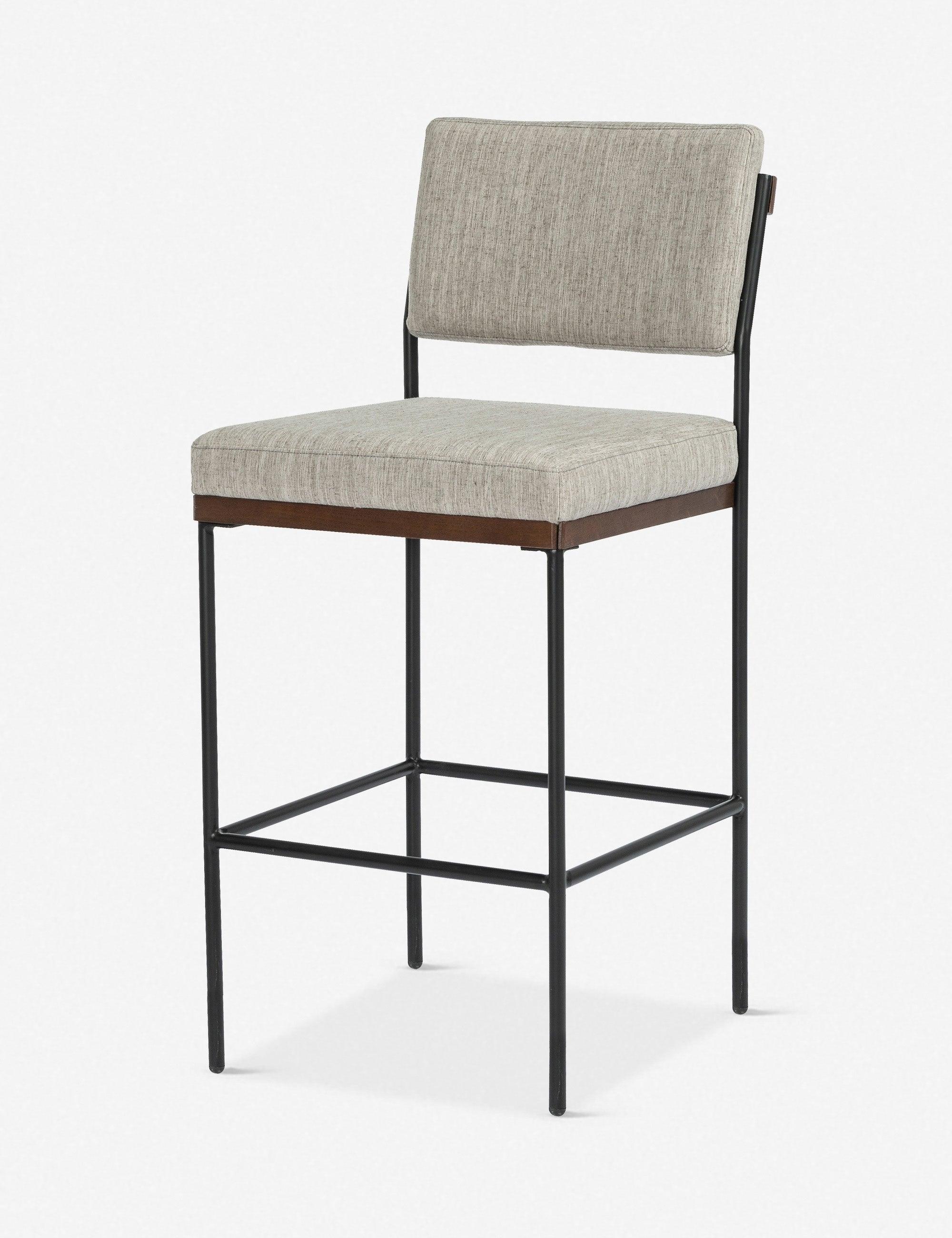 Modern Almond Nettlewood & Black Iron Swivel Bar Stool with Flannel Seat