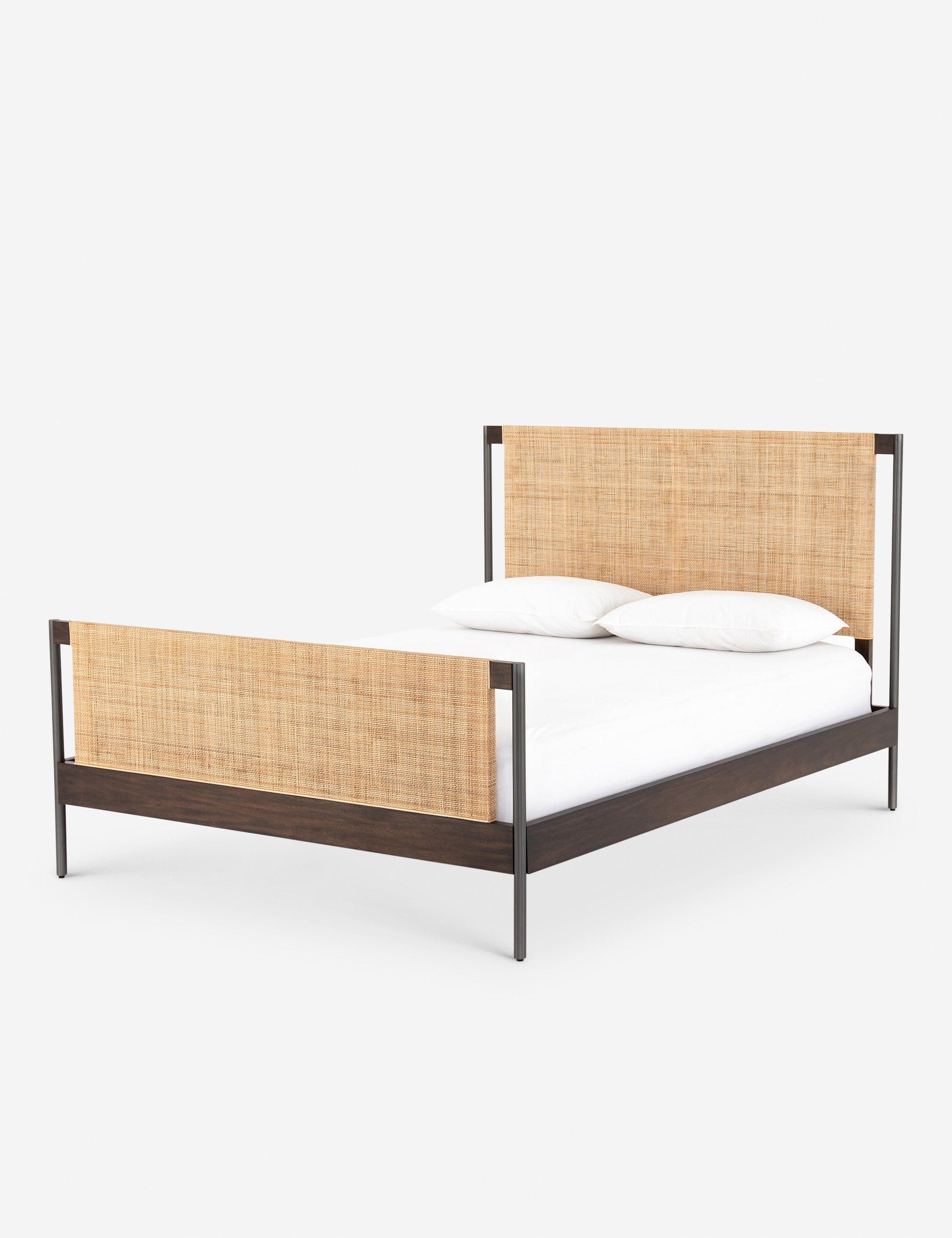 Contemporary Queen Metal Frame Platform Bed with Cane Headboard