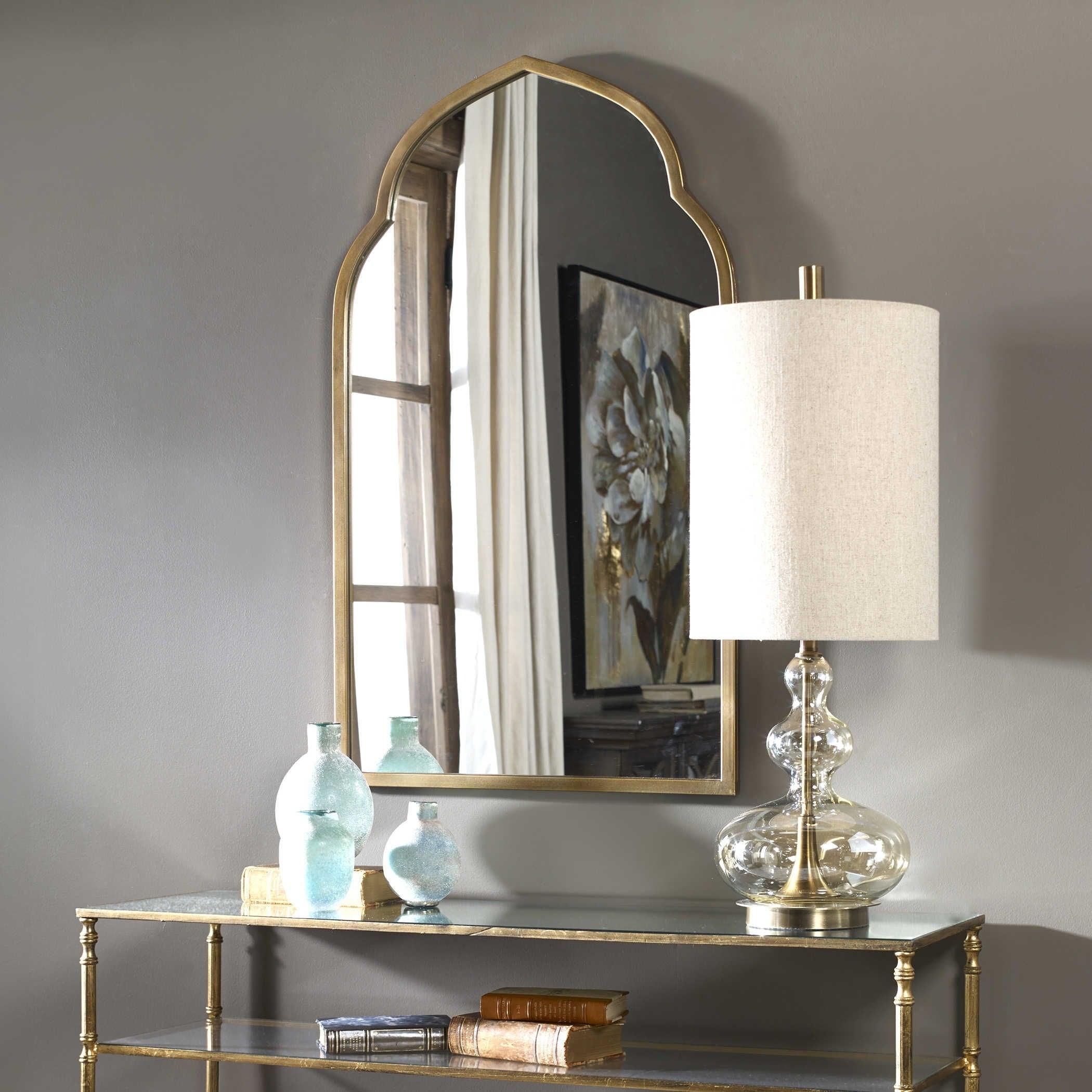 Contemporary Kenitra 24"x40" Arch Mirror in Antiqued Gold