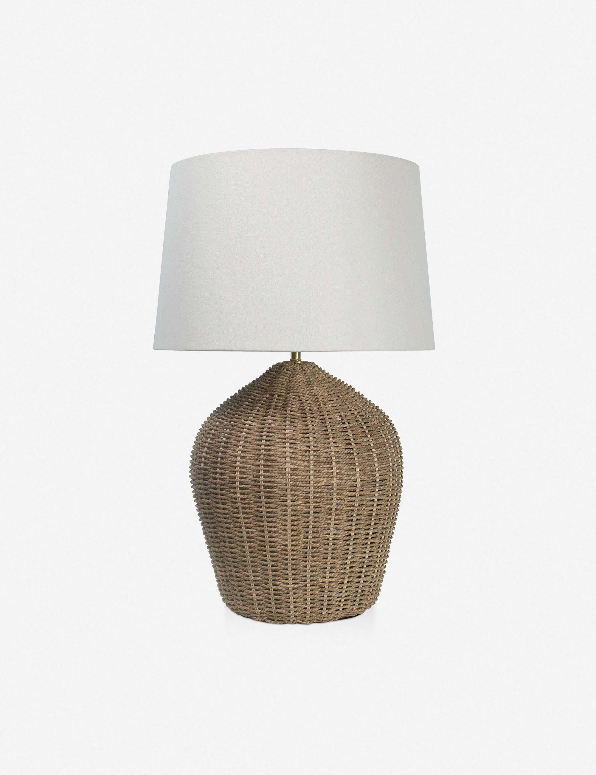 Seaside Natural Woven Rattan Table Lamp with White Linen Shade