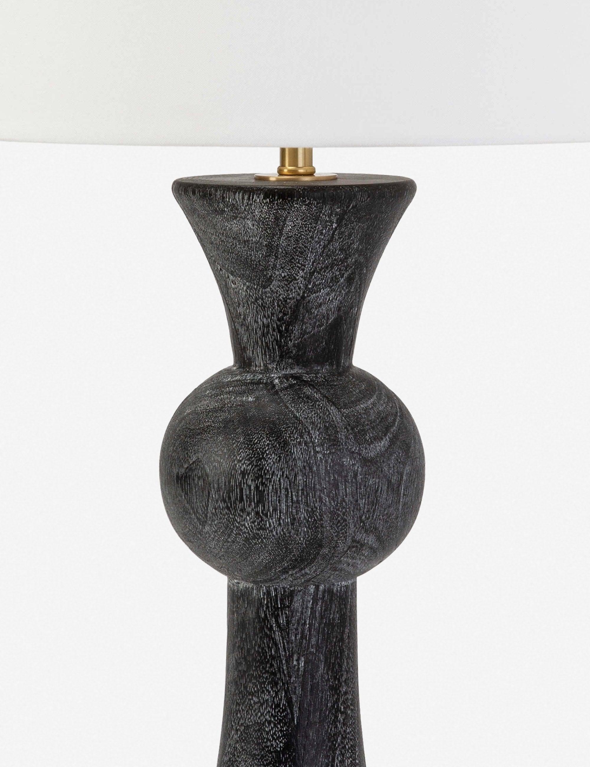 Vaughn Ebony Birch Wood Table Lamp with White Linen Shade