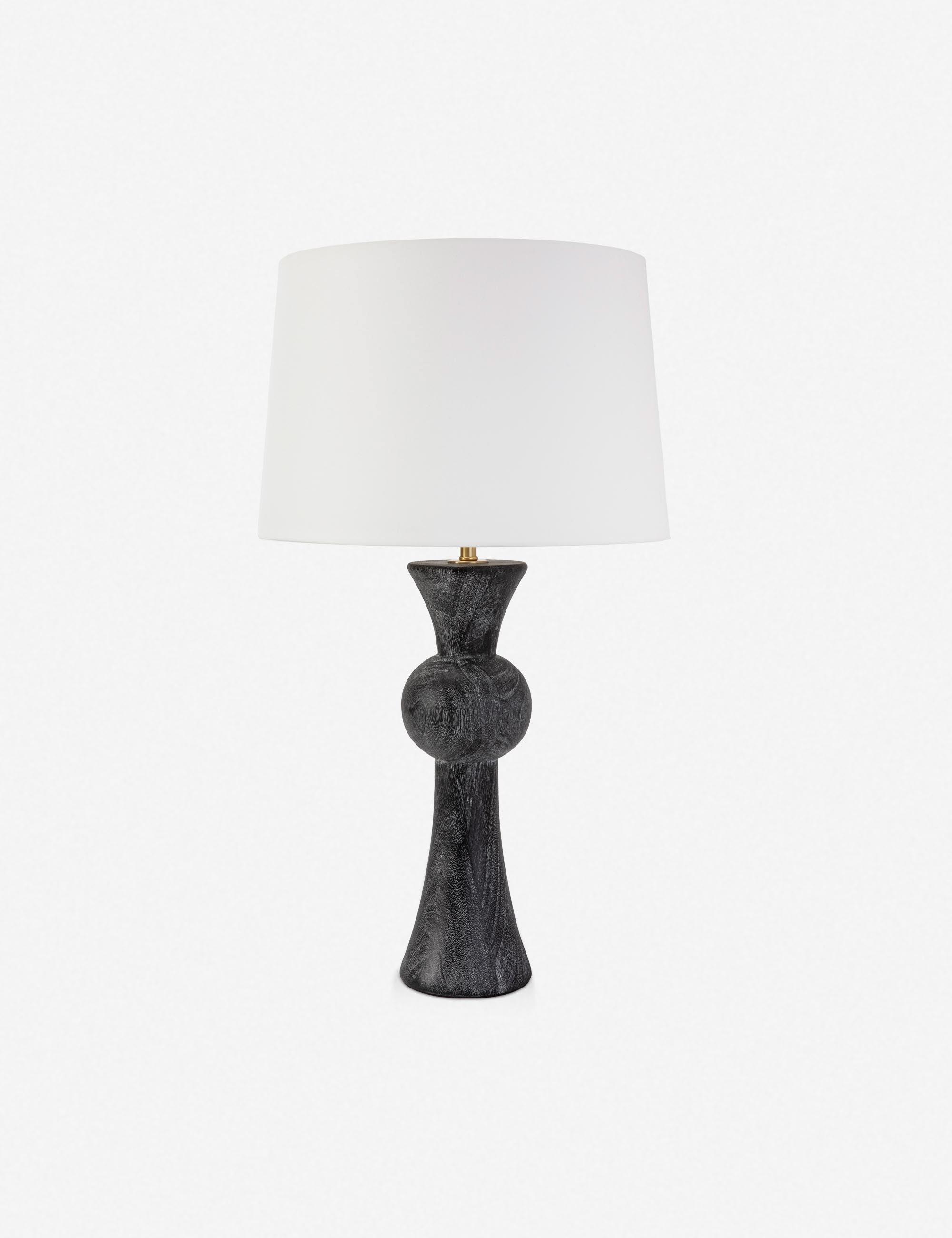 Vaughn Ebony Birch Wood Table Lamp with White Linen Shade