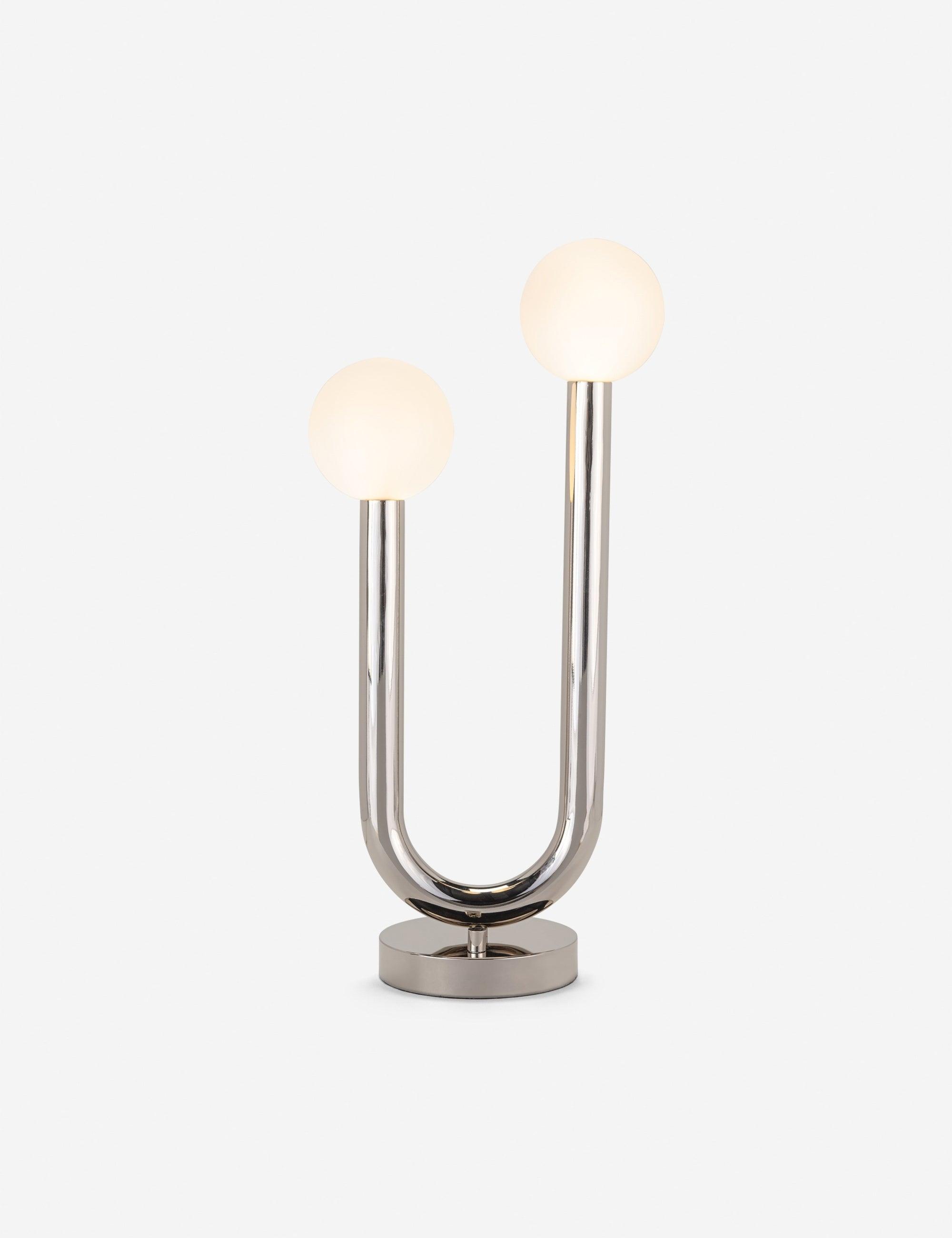 Happy Polished Nickel 2-Light Table Lamp with Matte White Bulbs