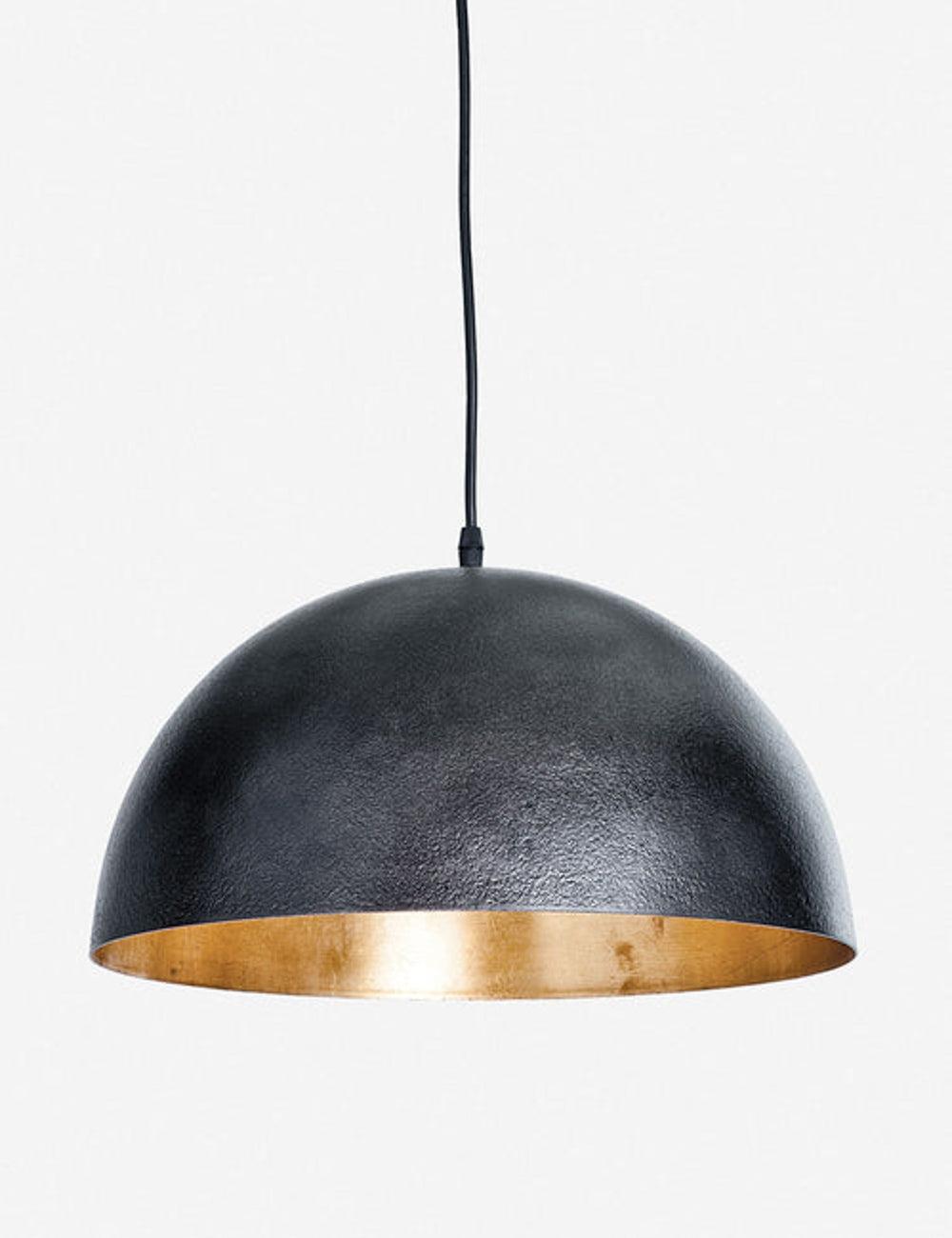 Sigmund 15" Blackened Steel Bowl Pendant with Gold-Leaf Interior