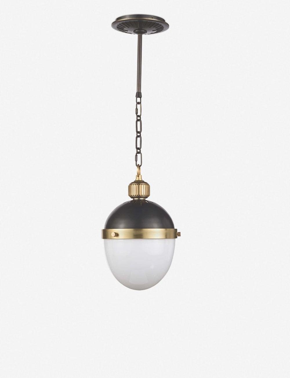 Frosted Glass Globe Pendant with Blackened Brass Detailing