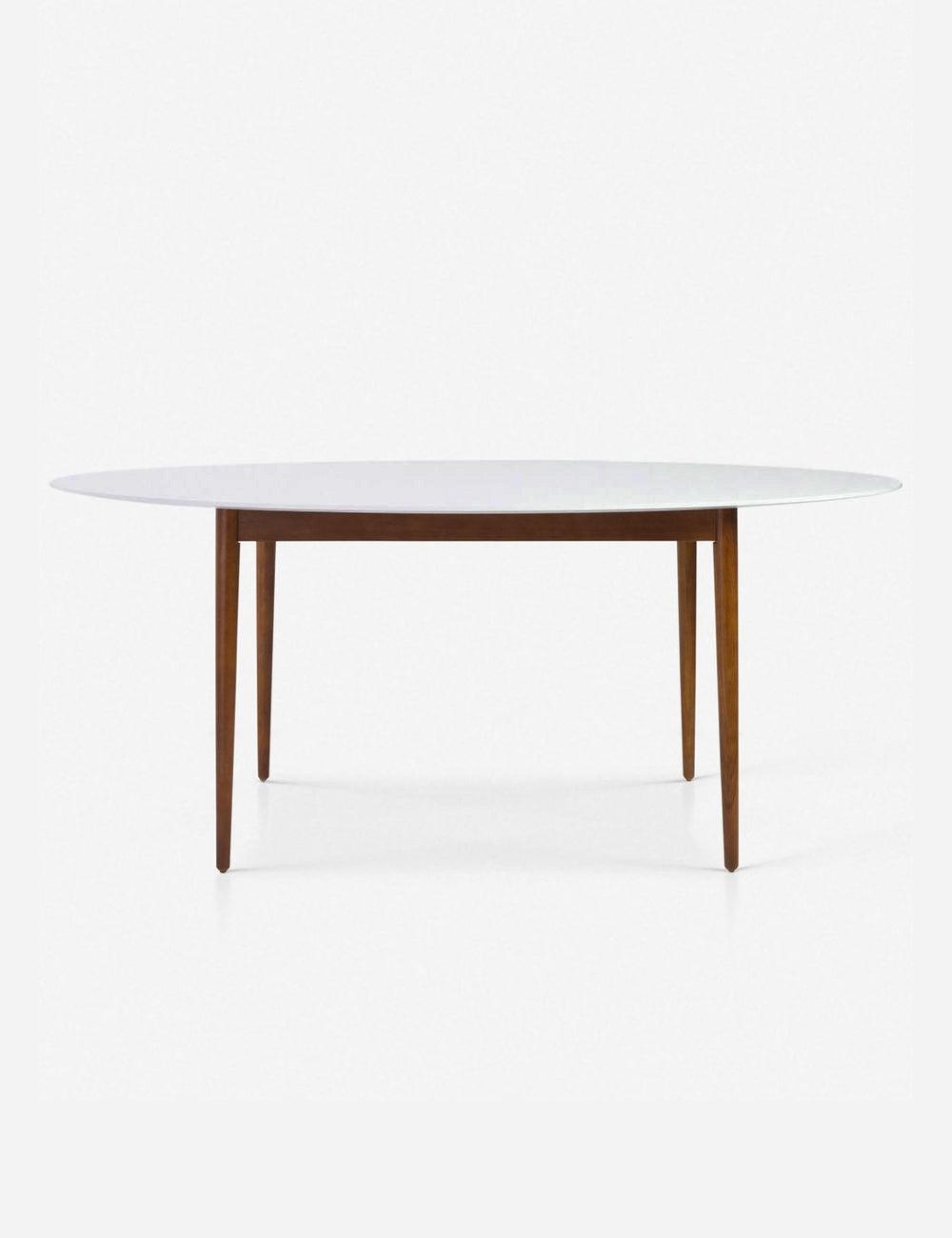 Modern Matte White 63" Oval Dining Table with Walnut Wood Base