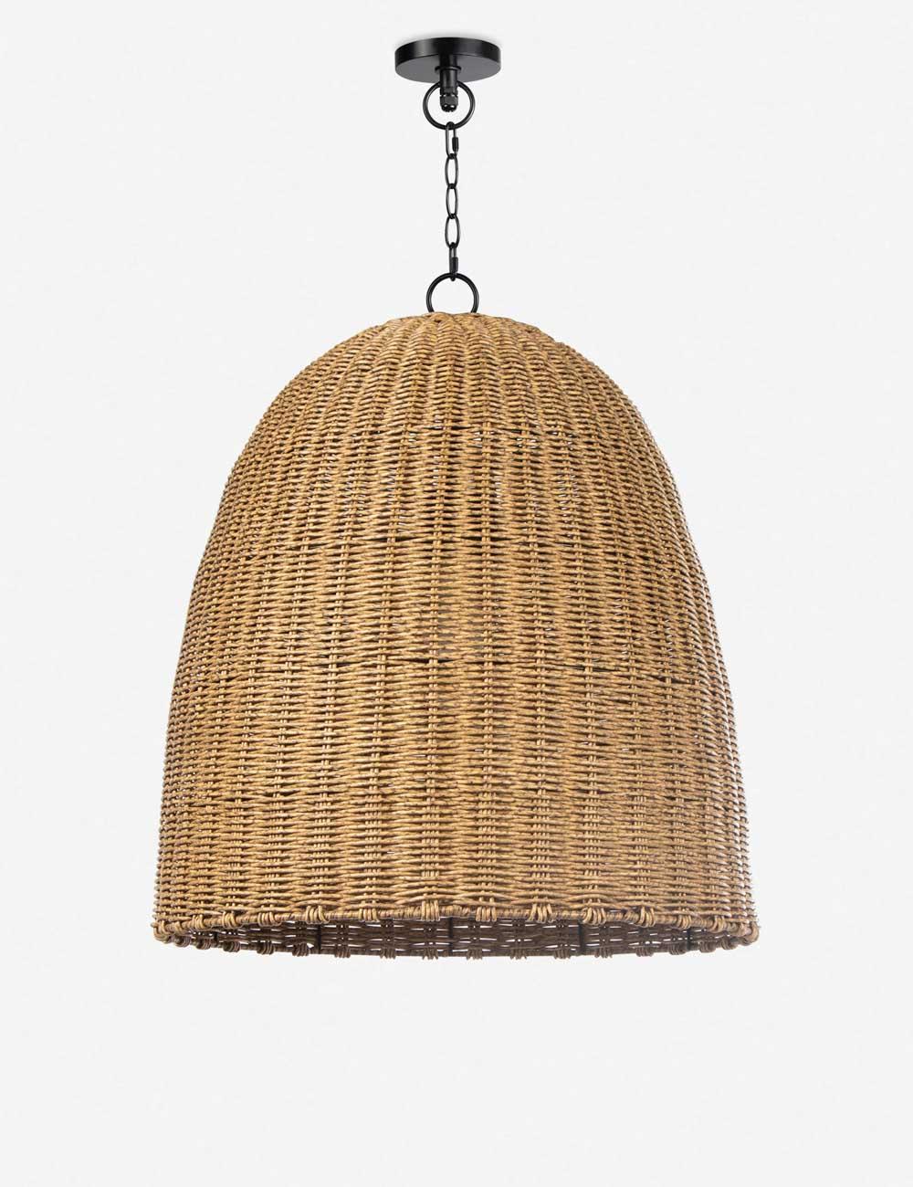 Coastal Beehive Wicker Bowl Pendant Light - Natural Brown