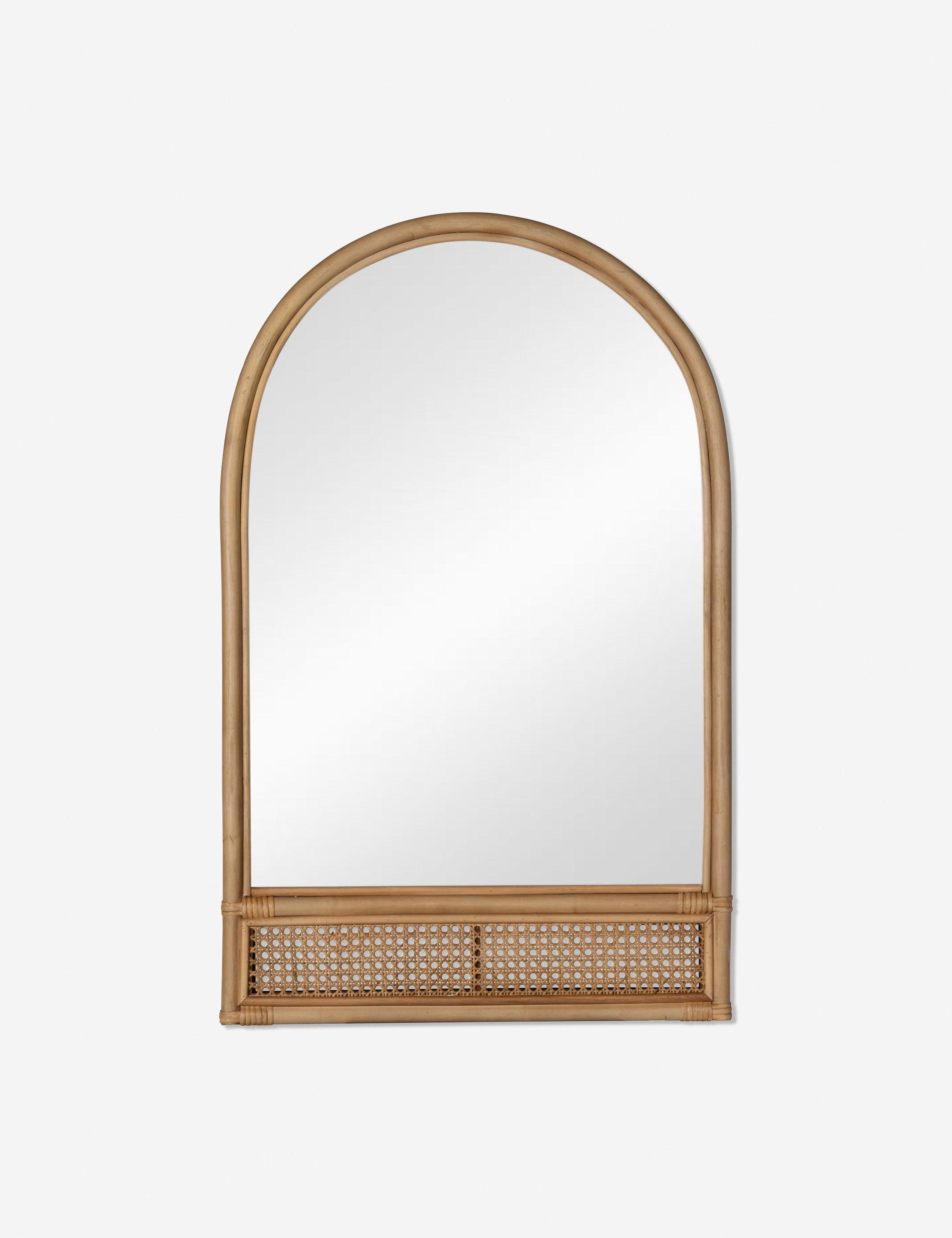 Beckham 38''x24'' Arched Natural Wood and Leather Bathroom Mirror