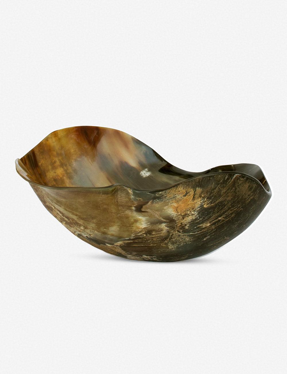 Sleek Contoured Black Horn Decorative Bowl