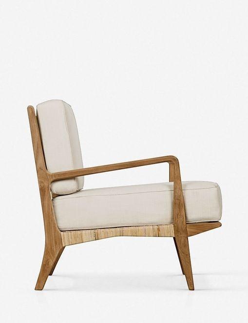 Handcrafted Off-White Cotton and Teak Rattan Accent Chair