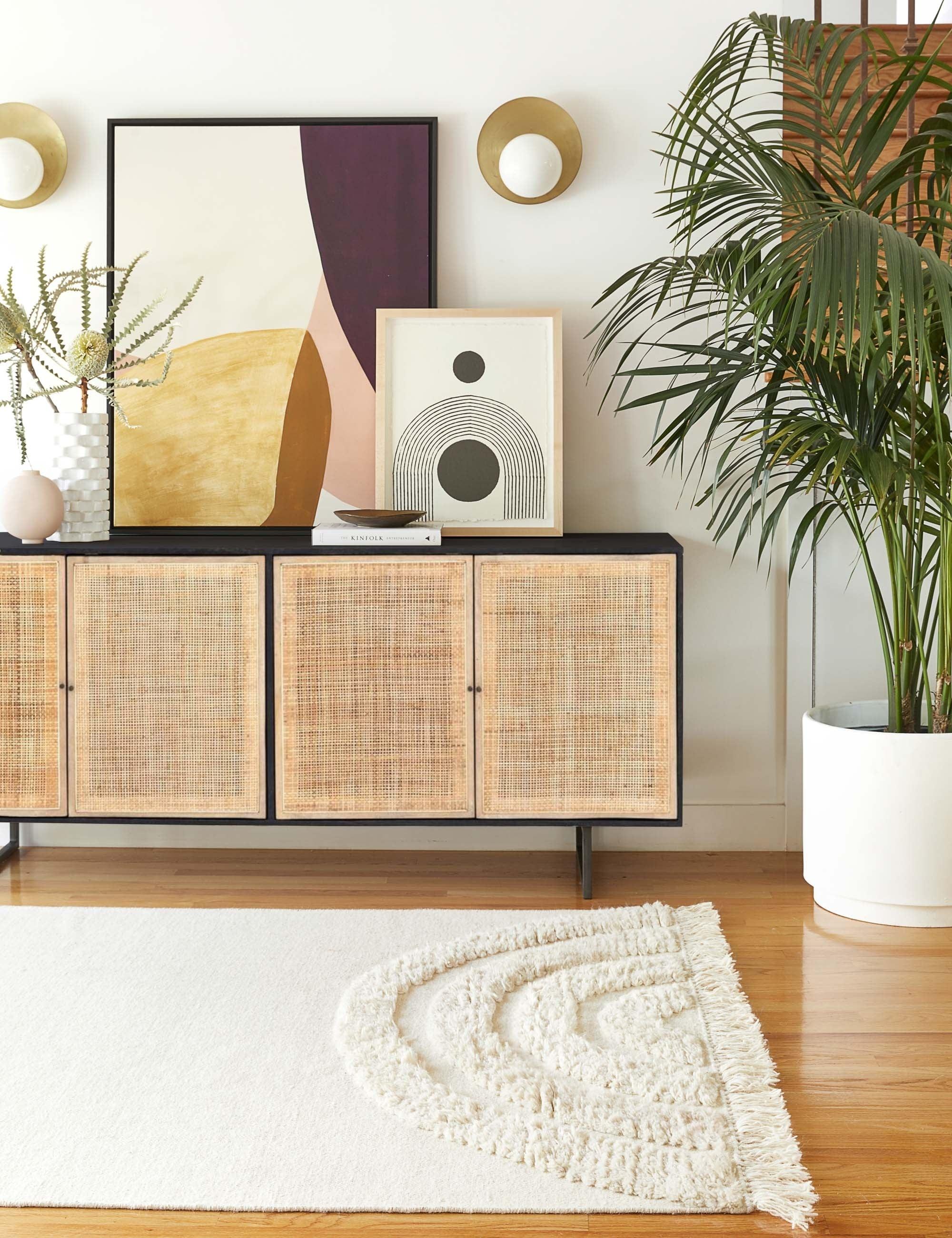 Hannah Black Woven Cane Sideboard with Sleek Iron Base