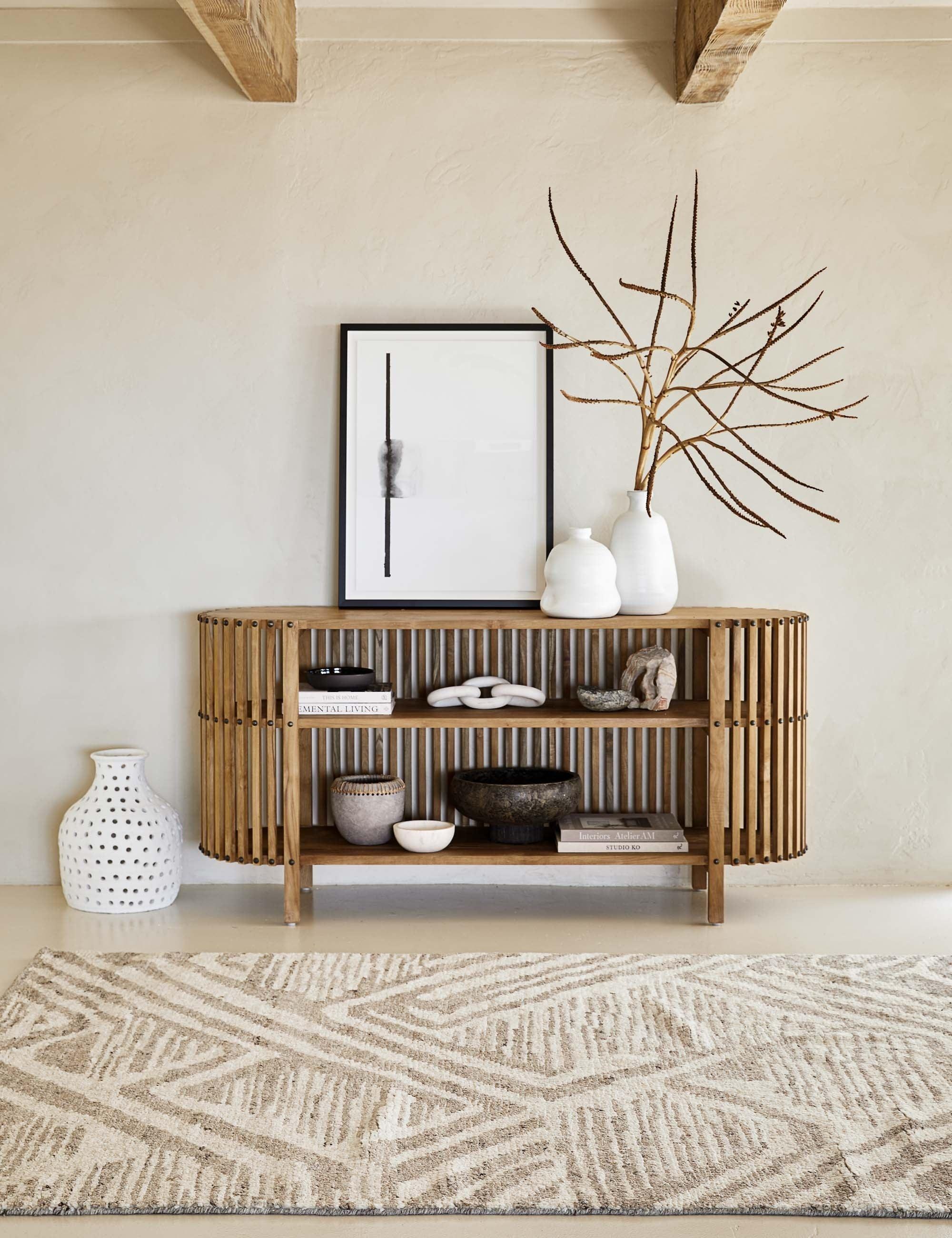 Consuela 66.5'' Oval Teak Console Table with Nailhead Detail