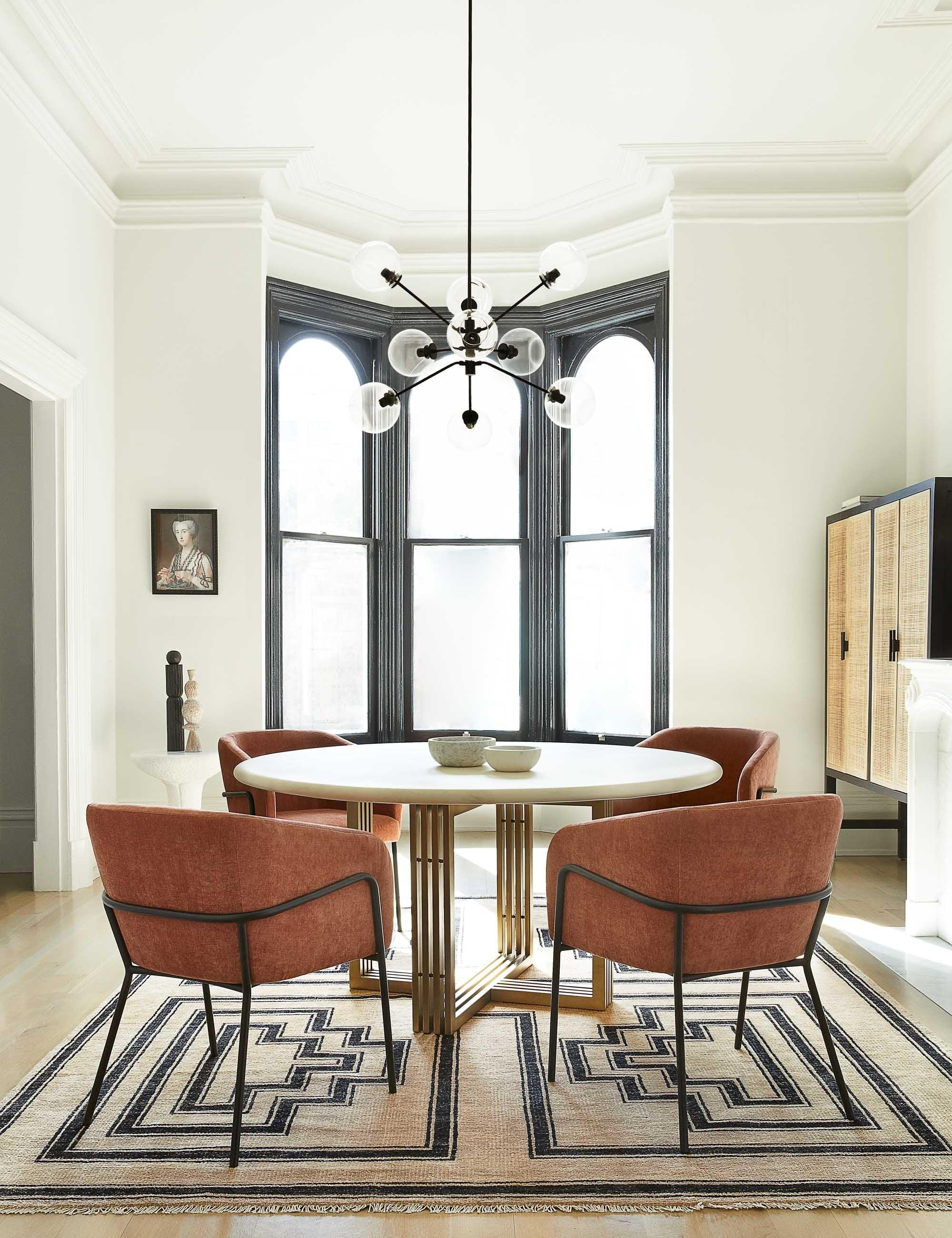 Mid-Century Modern 60'' Round Wood & Marble Dining Table