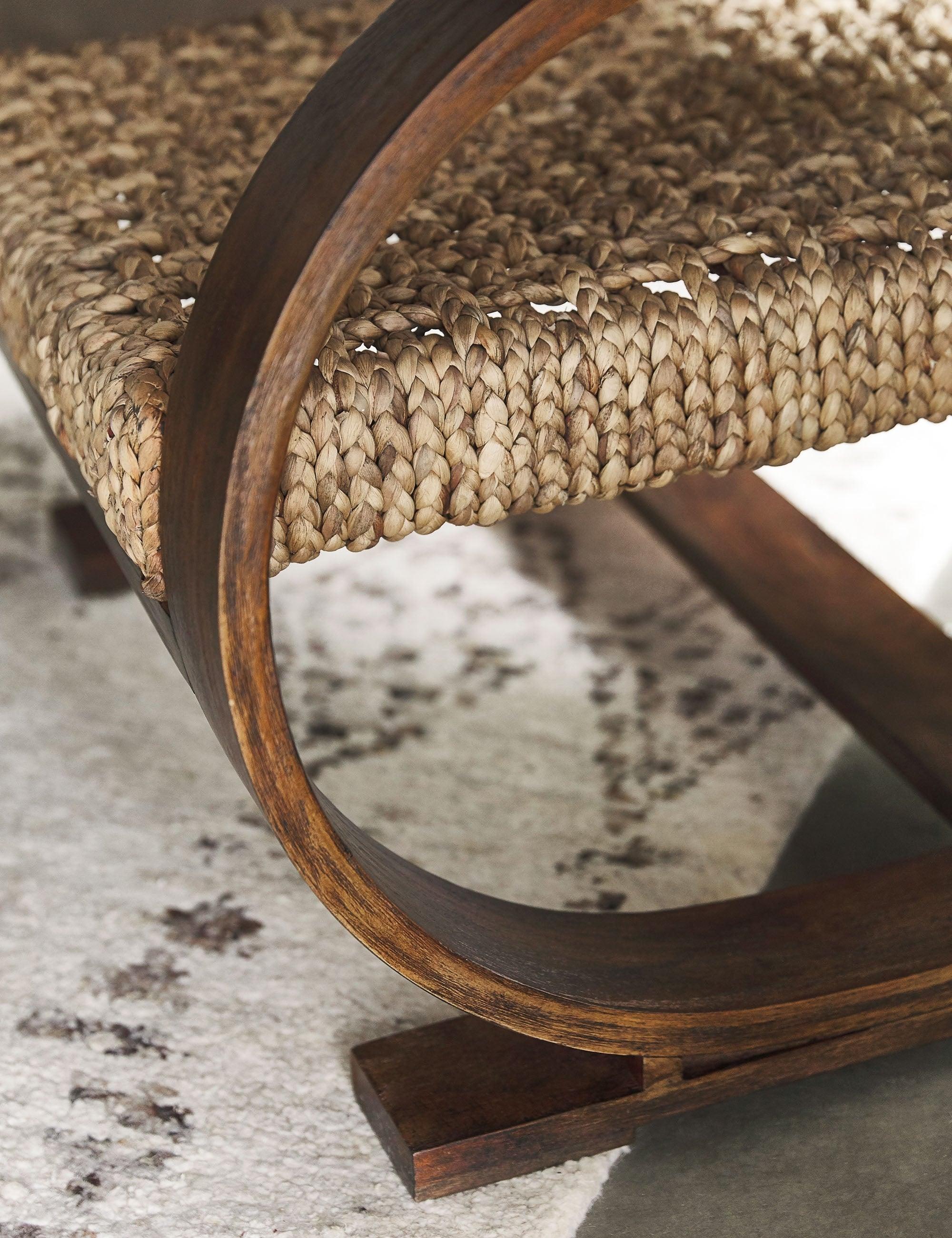 Rehema Natural Woven Banana Fiber and Solid Wood Accent Chair