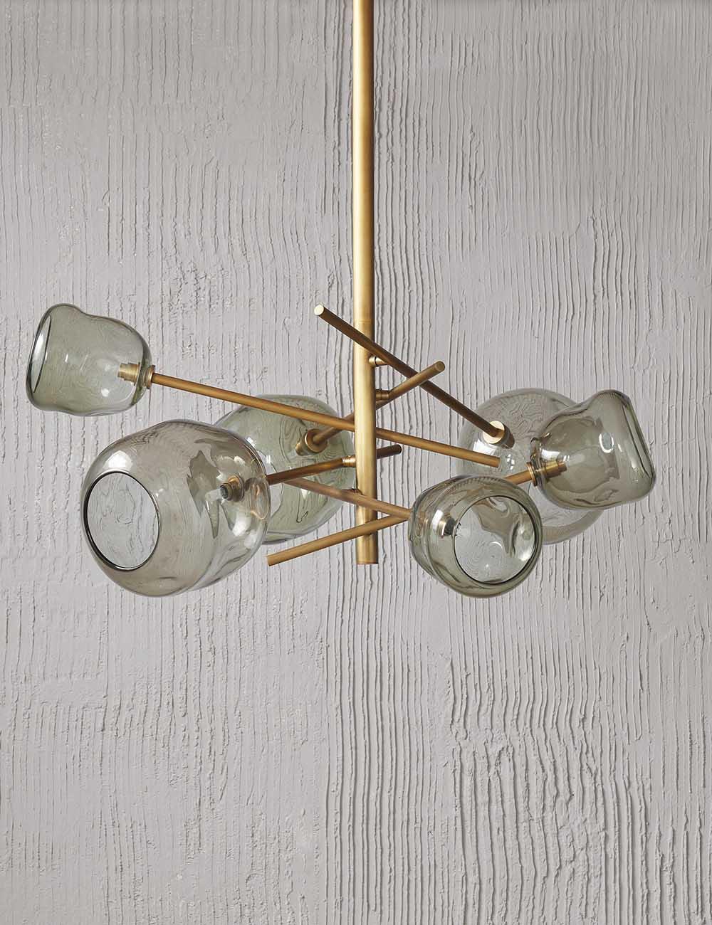 Regina Andrew 6-Light Sputnik Chandelier in Natural Brass with Smoke Glass Globes