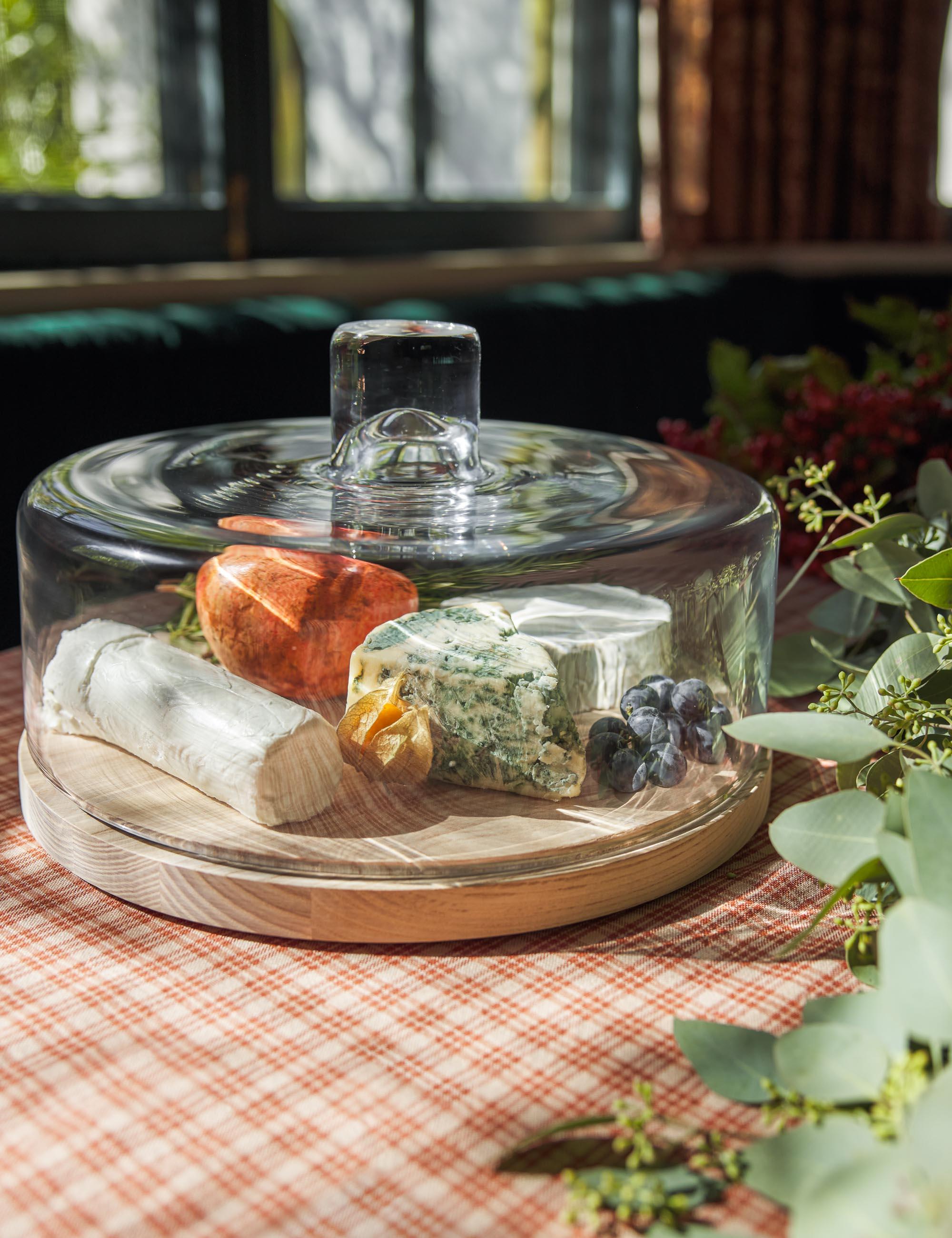 Contemporary Clear Glass Round Cake Stand with Handmade Ash Base