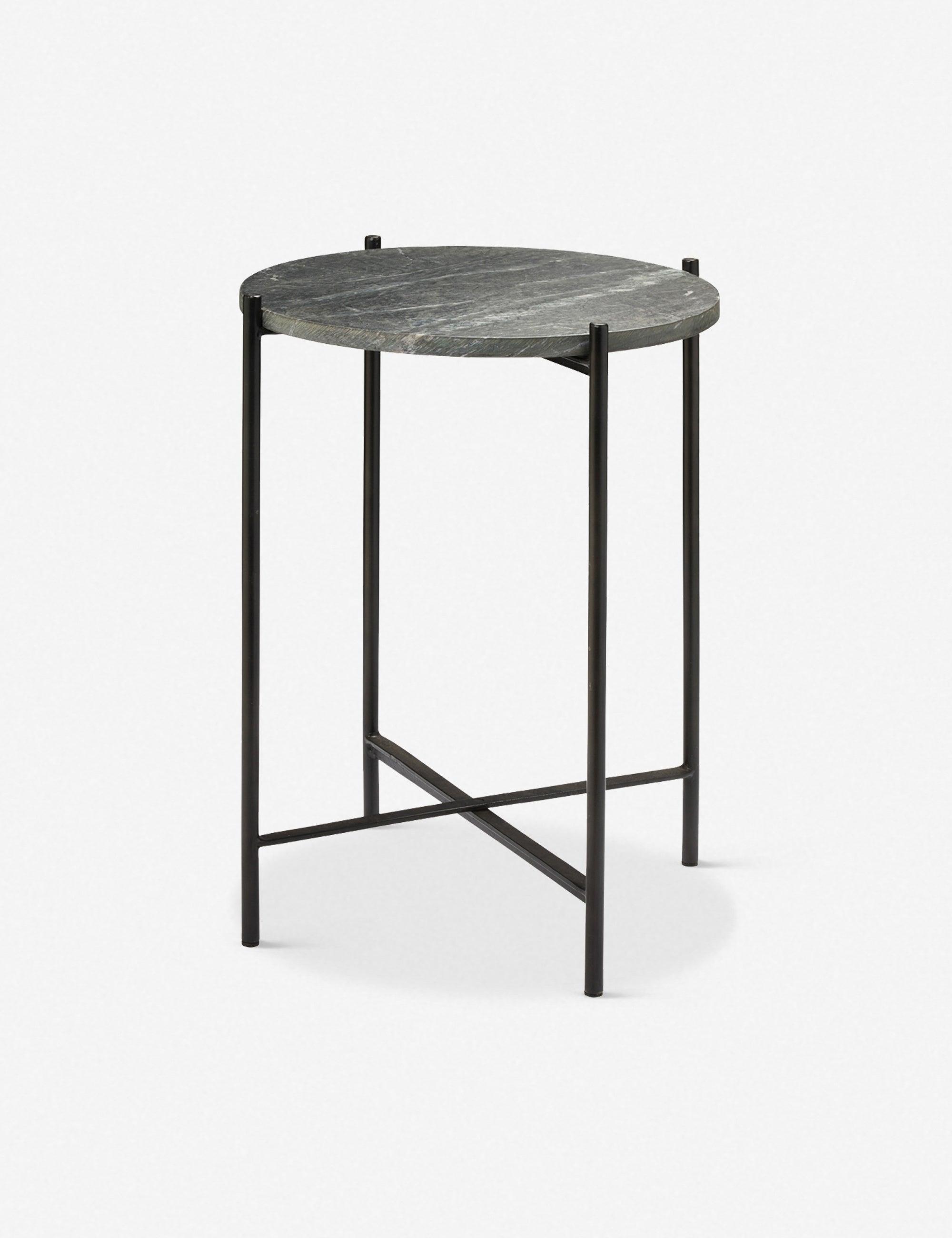 18" Round Sleek Marble & Iron Side Table