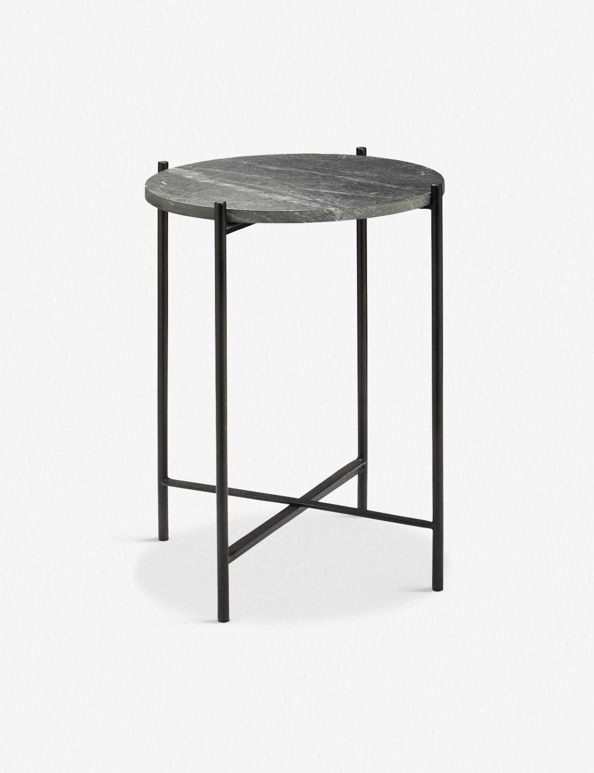 18" Round Sleek Marble & Iron Side Table