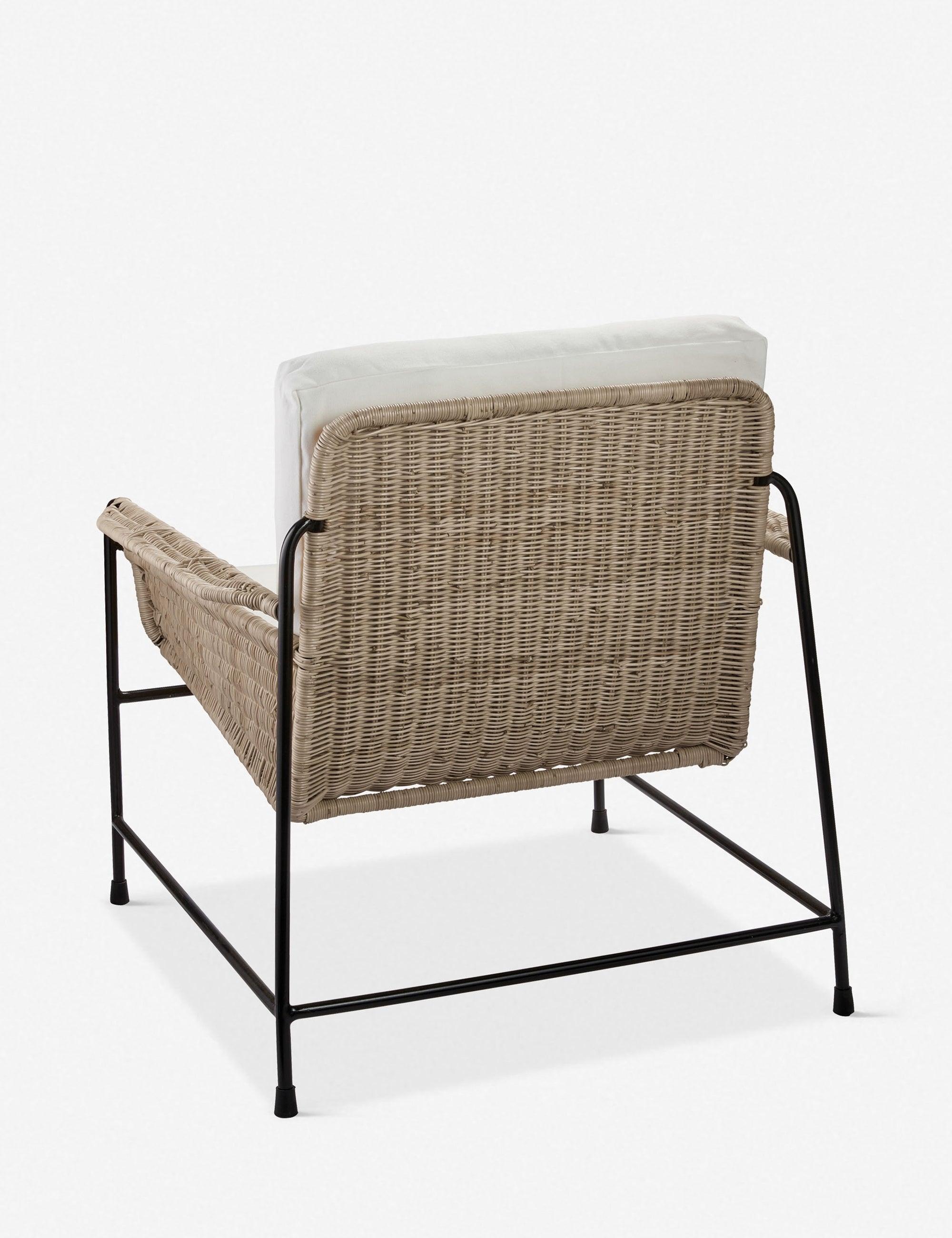 Coastal Contemporary White Rattan and Metal Accent Chair